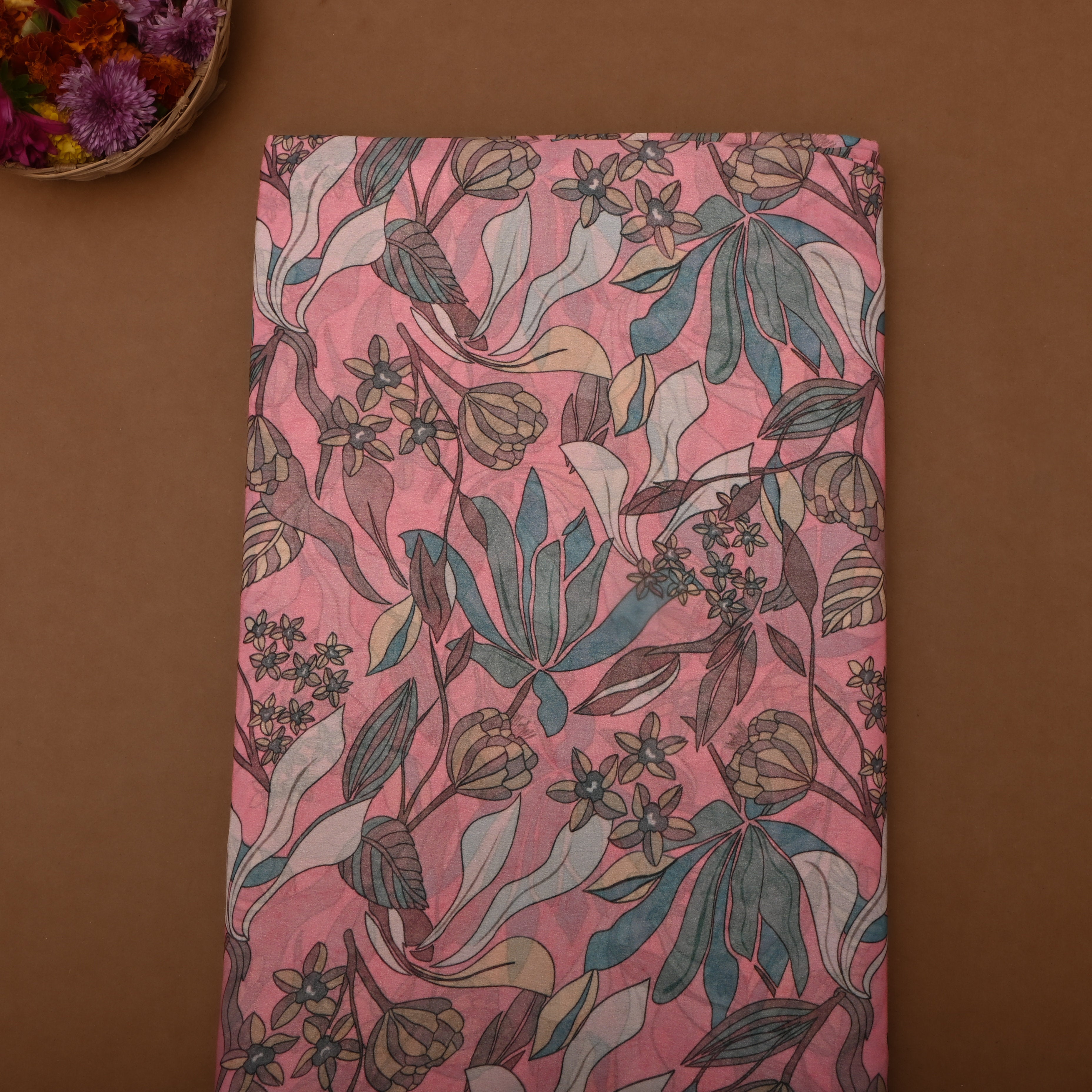 Rose Pink Tissue Fabric With Digital Prints