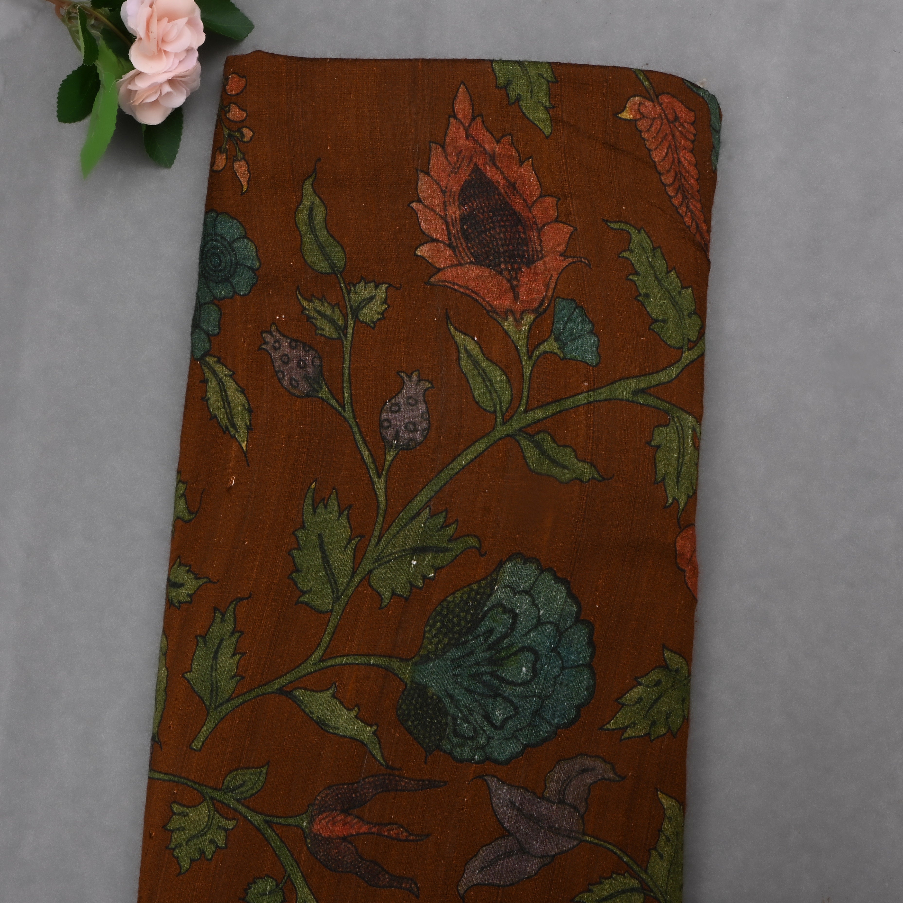 Browny Derby Dupion Fabric With Digital Print