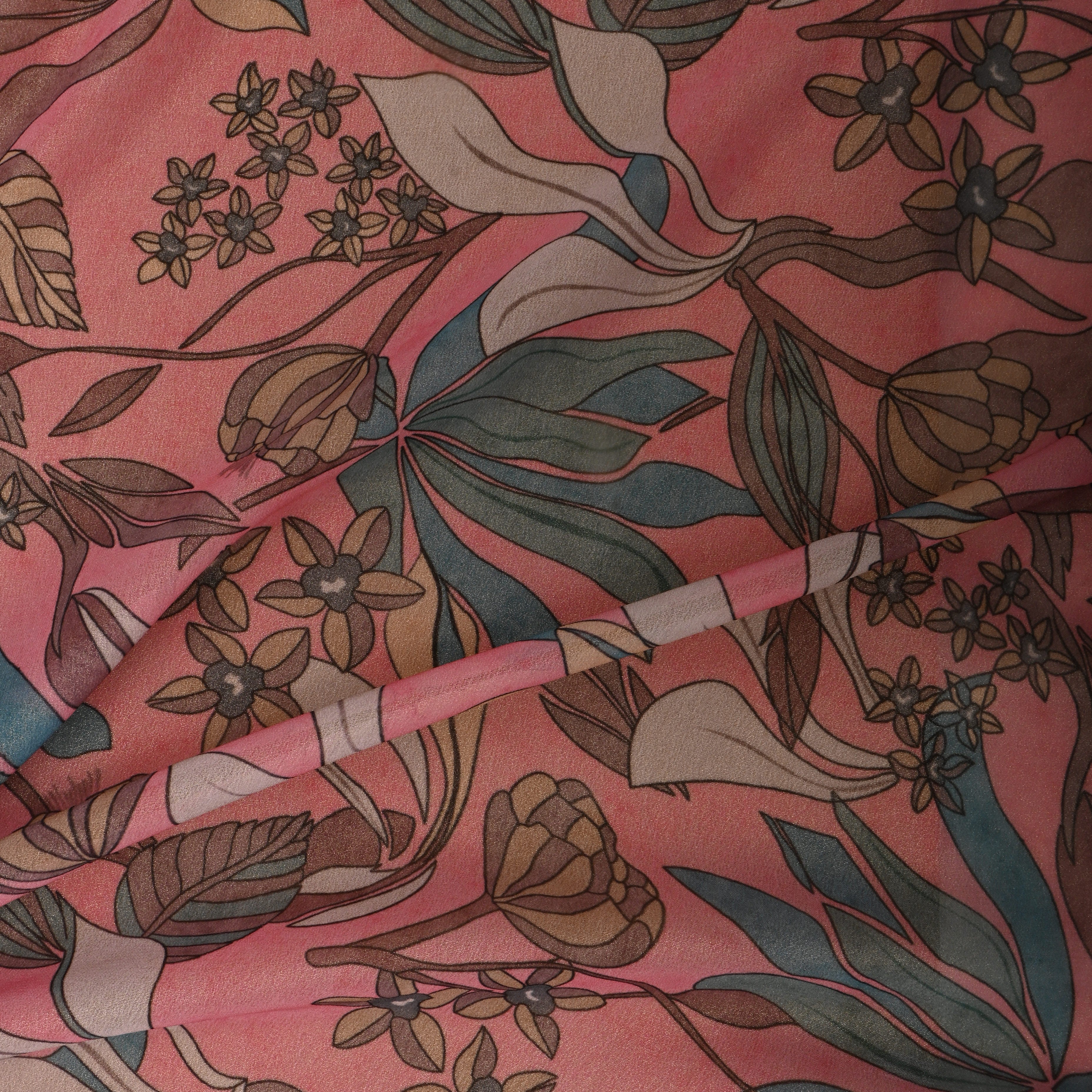 Rose Pink Tissue Fabric With Digital Prints