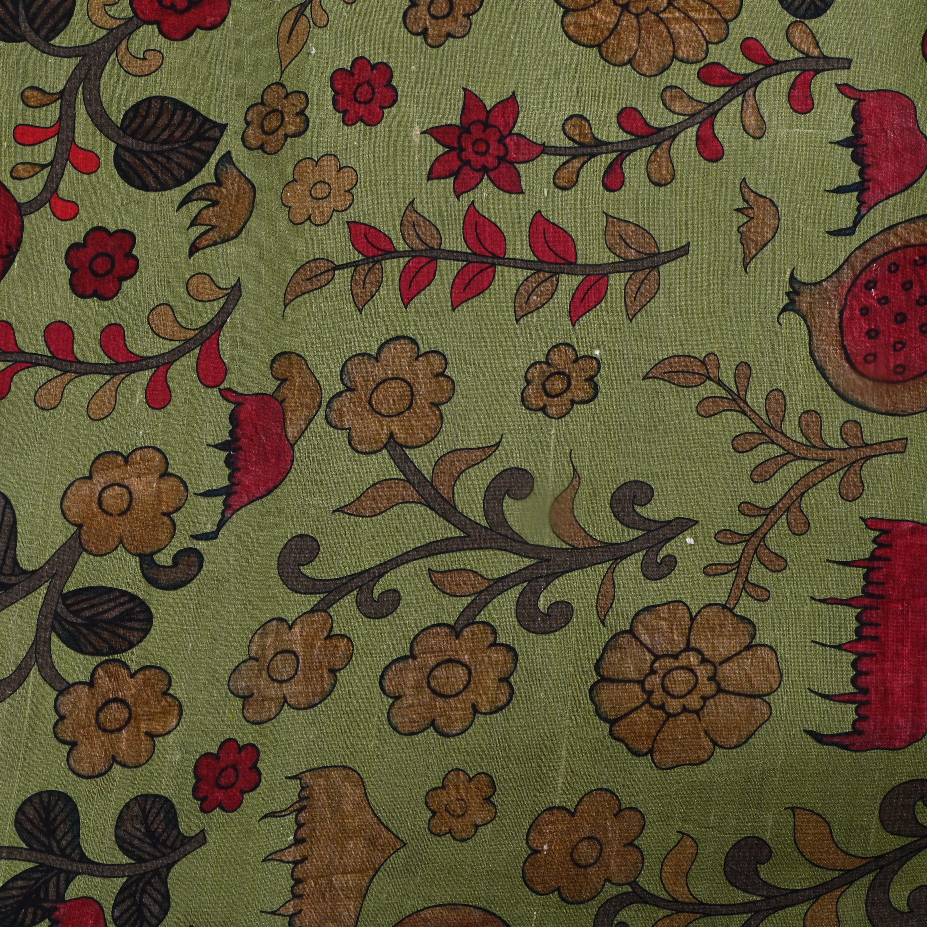 Finch Greenish Yellow Dupion Fabric With Printed Design