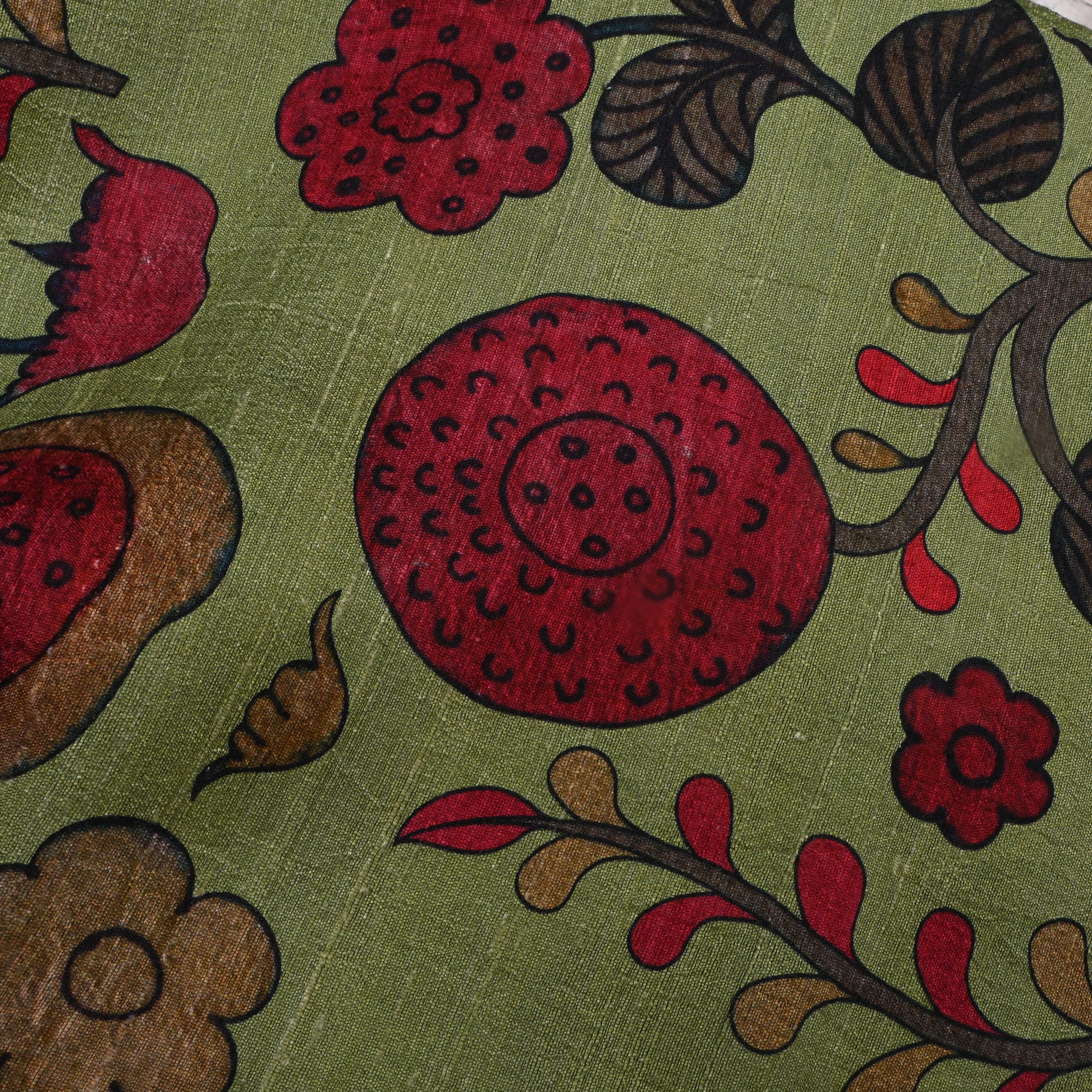 Finch Greenish Yellow Dupion Fabric With Printed Design