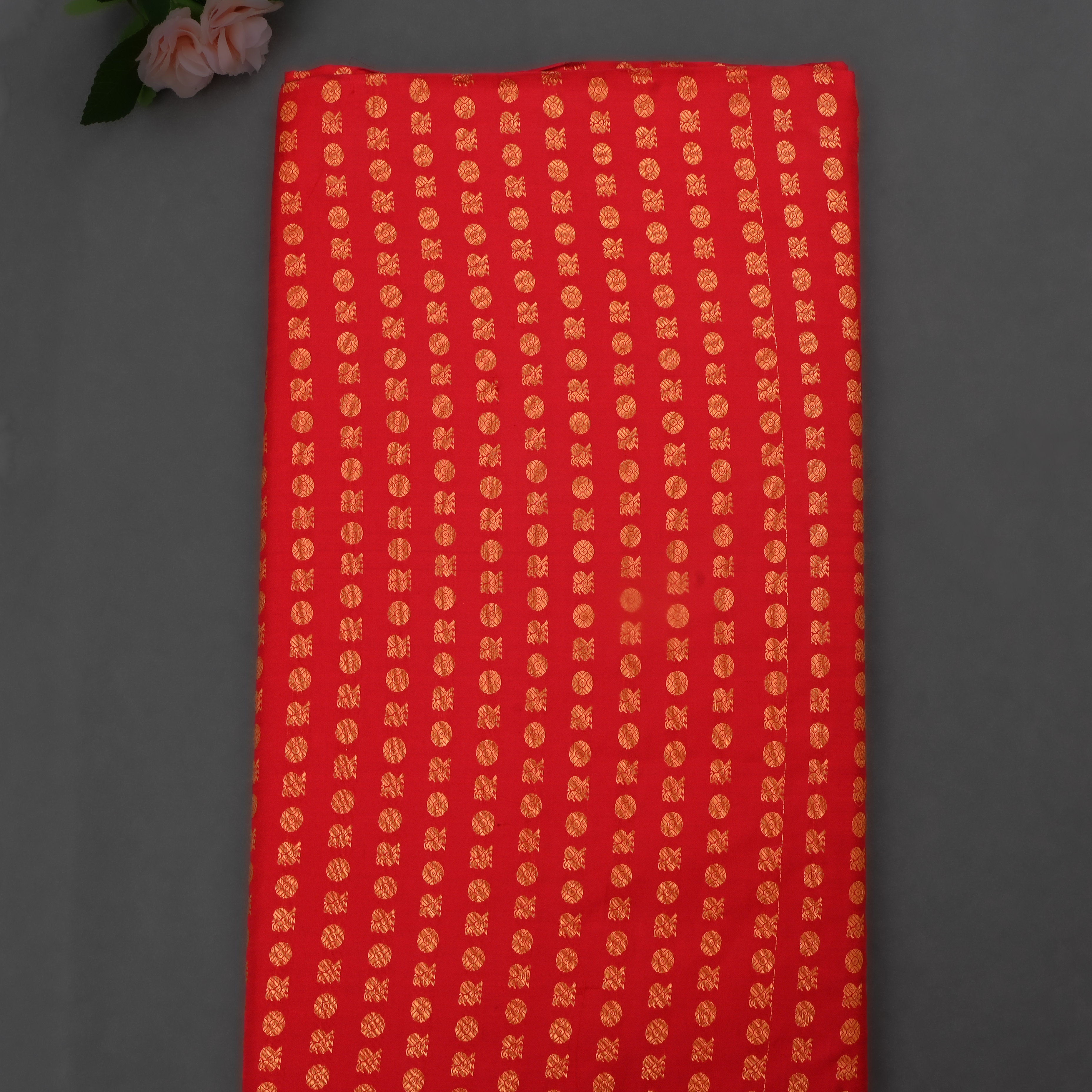Lava Red Kanjivaram Silk Fabric With Motifs