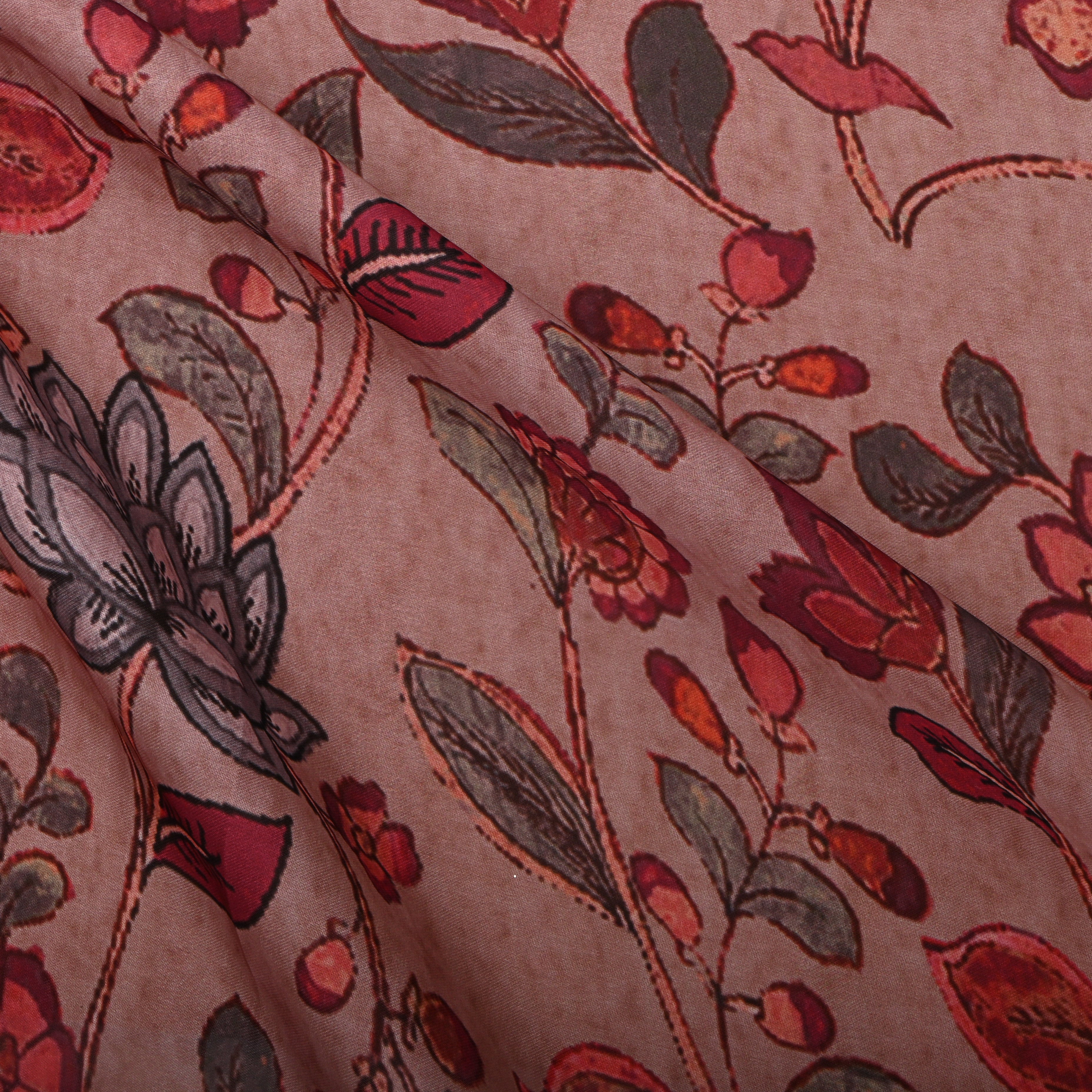 Soft Pink Silk Fabric With Floral Prints