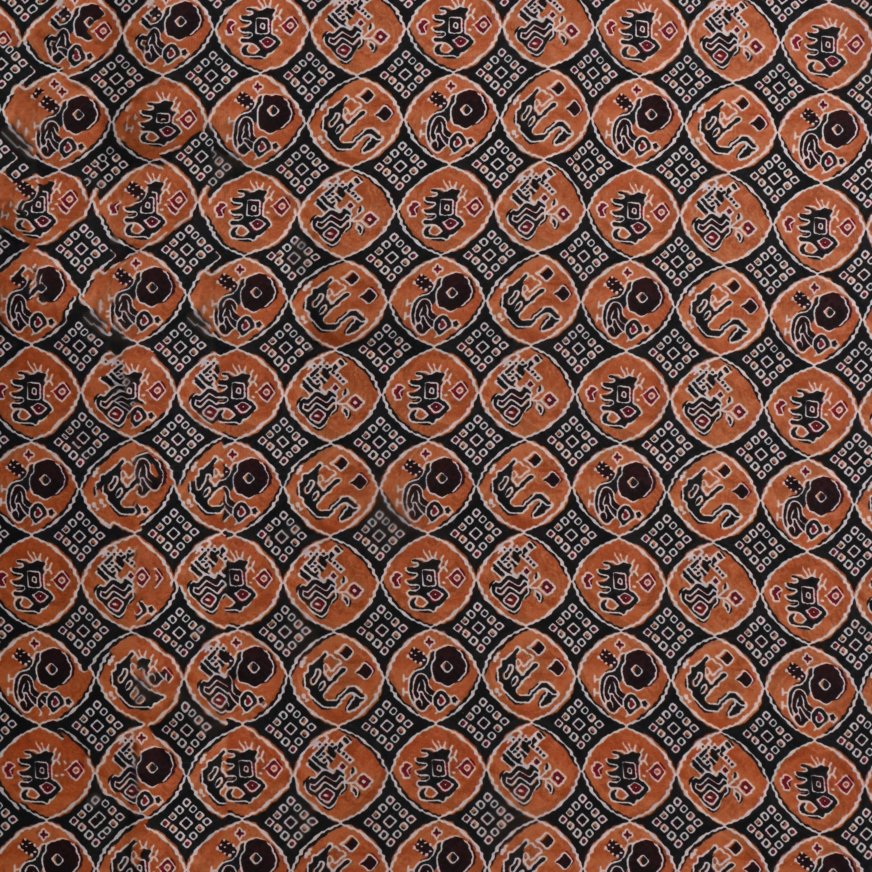 Black Silk Fabric With Printed Design
