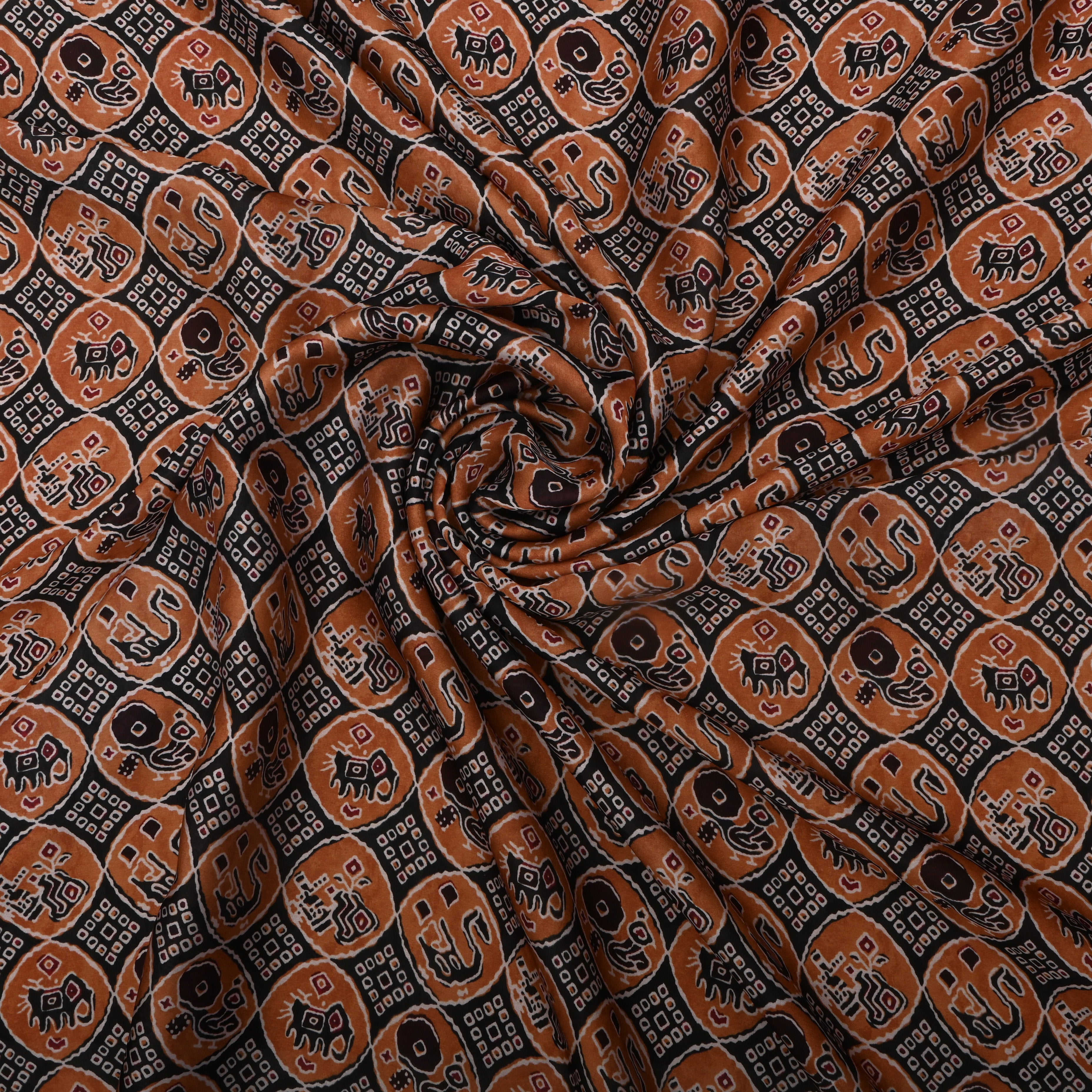 Black Silk Fabric With Printed Design