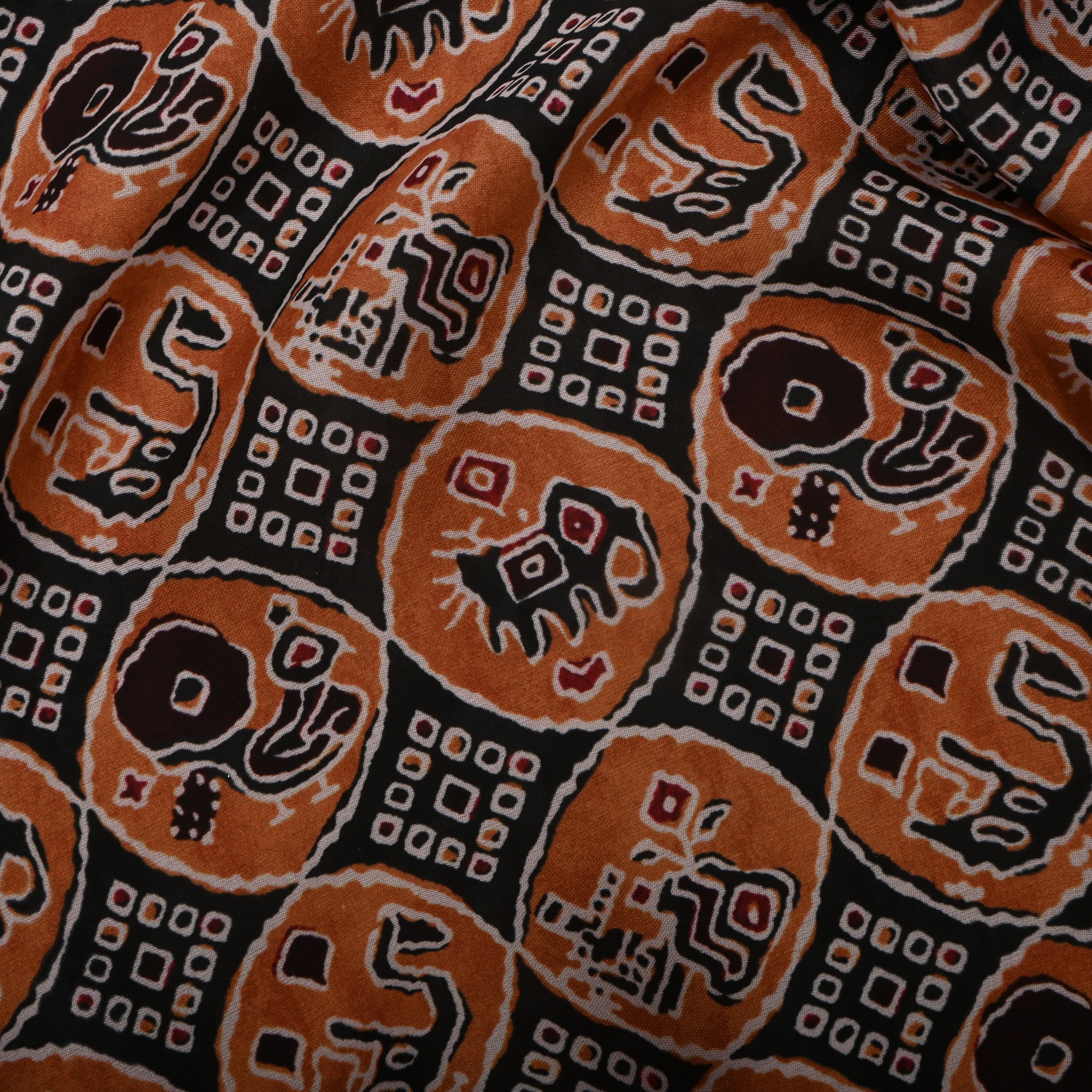 Black Silk Fabric With Printed Design