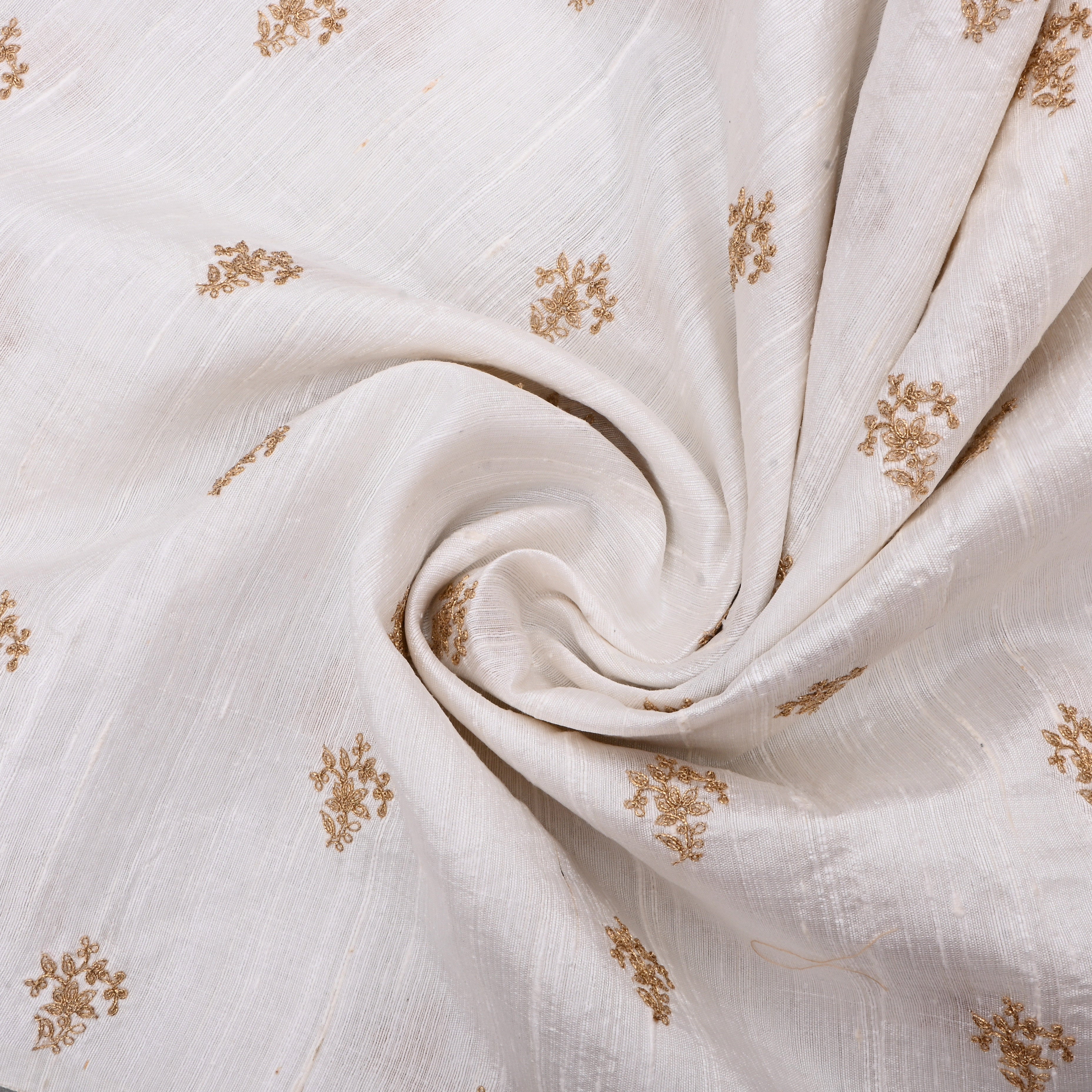 Whitish Silver Dupion Raw Silk Fabric With Embroidery Work