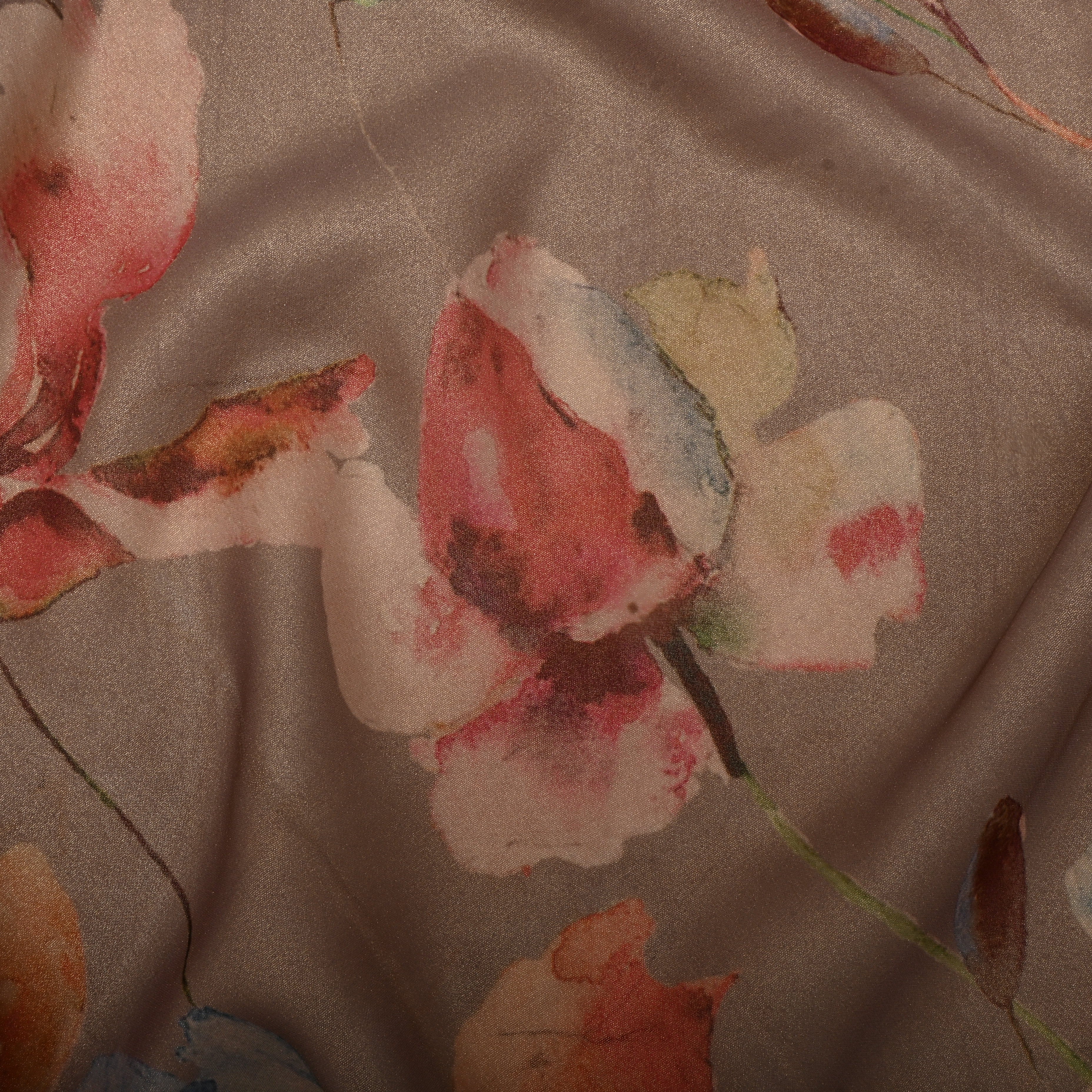 Hardwood Brown Tissue Fabric With Floral Prints