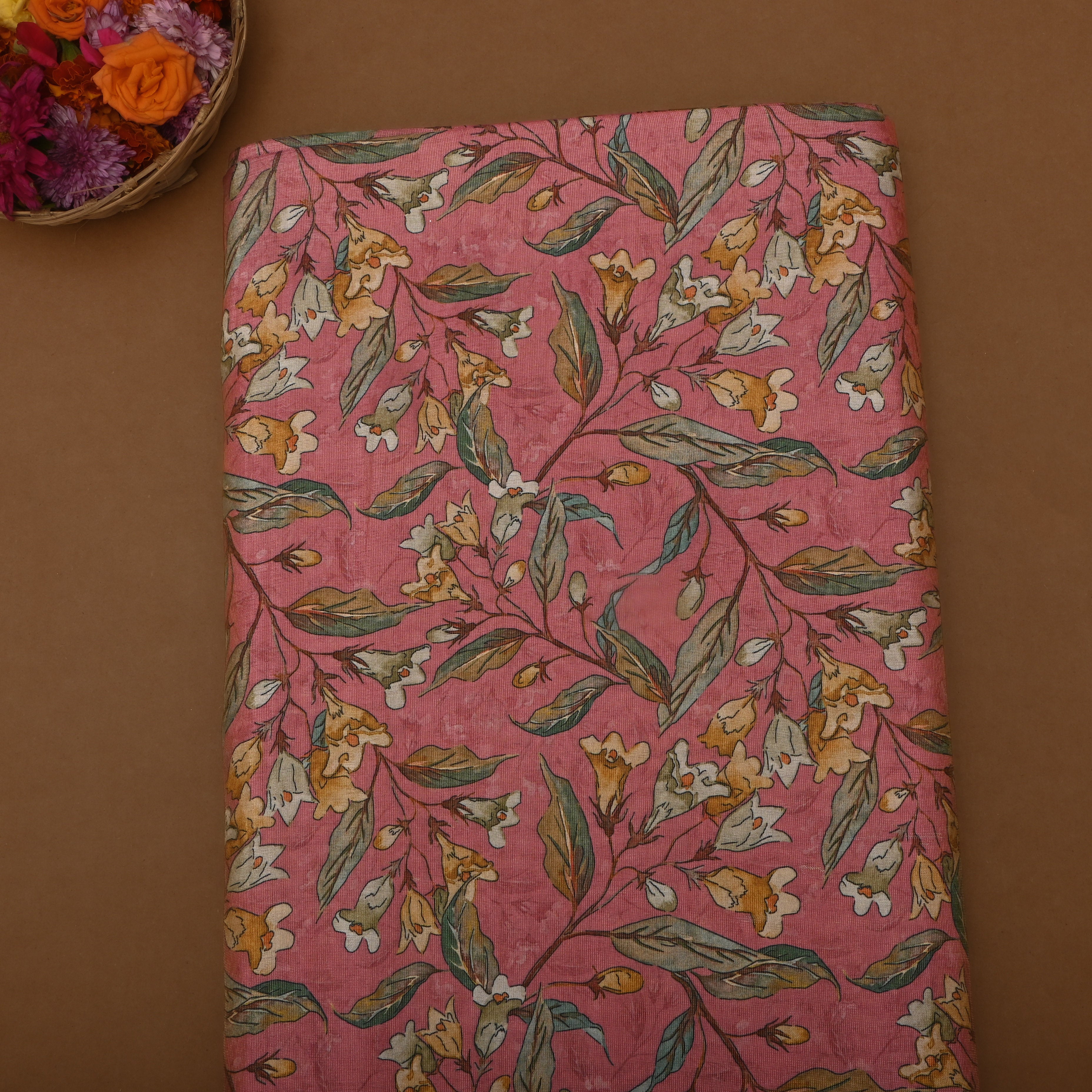 Dusty Pink Tissue Fabric With Printed Design