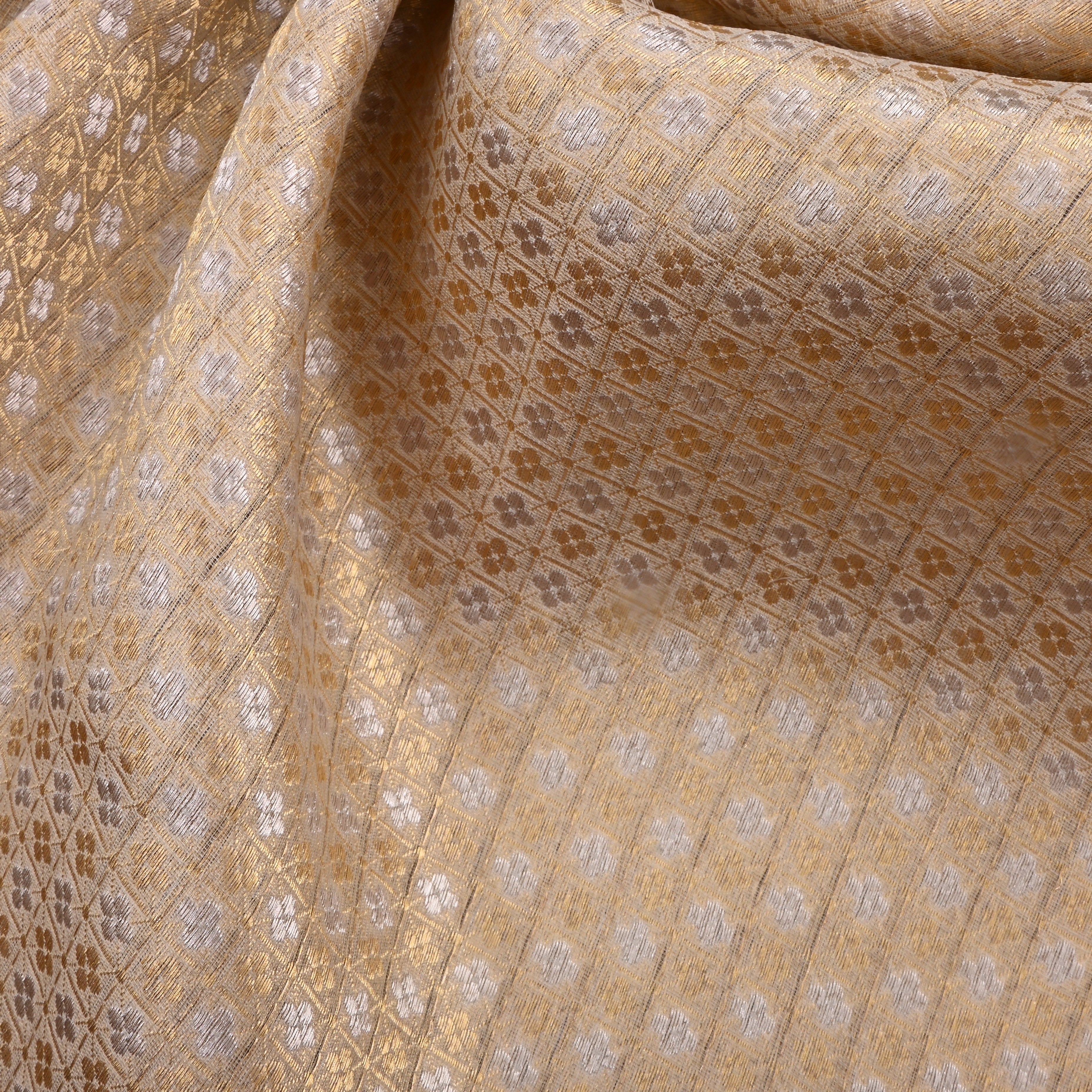 Light Golden Jamawar Tissue Fabric With Brocade