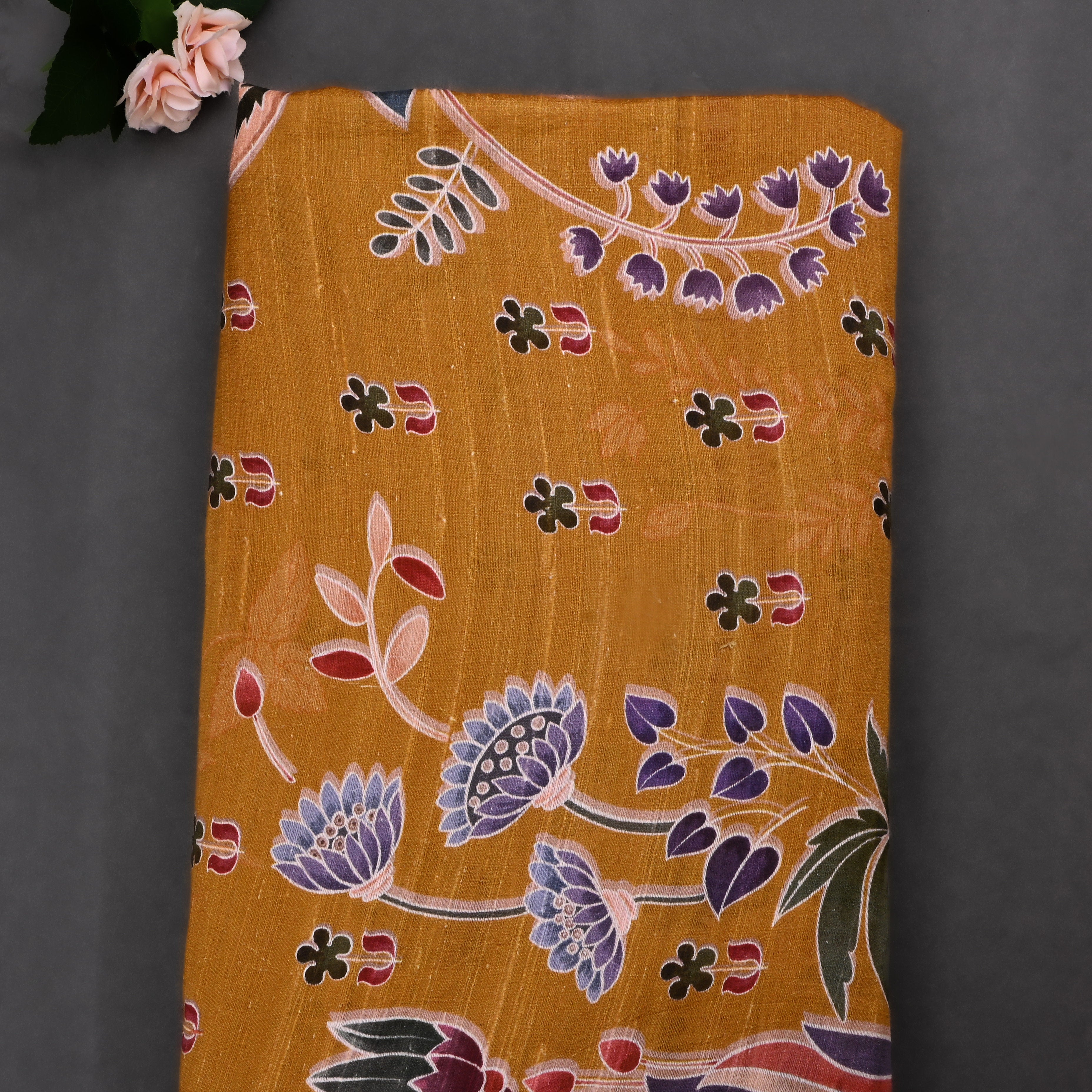 Hawaiian Tan Yellow Dupion Fabric With Digital Print