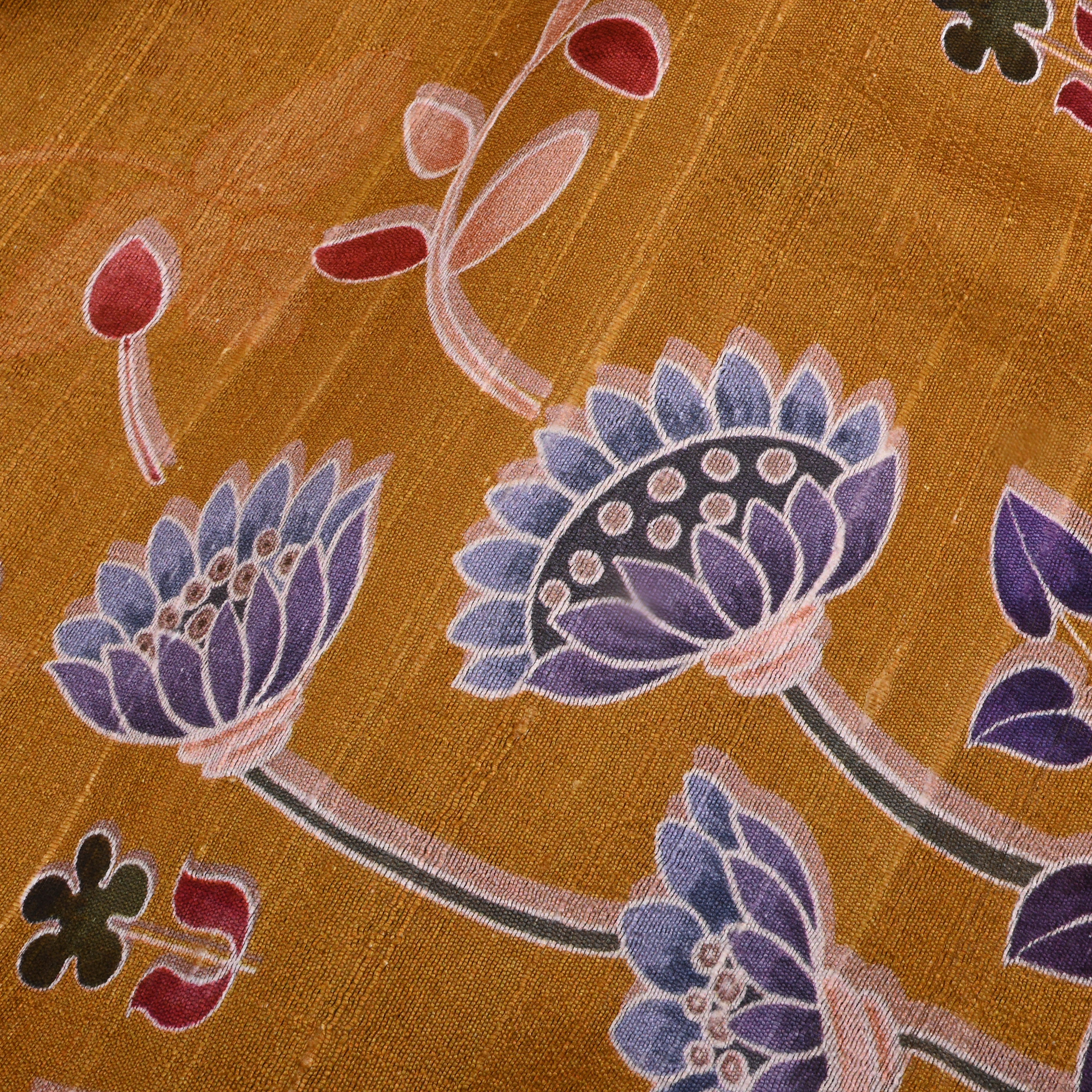 Hawaiian Tan Yellow Dupion Fabric With Digital Print