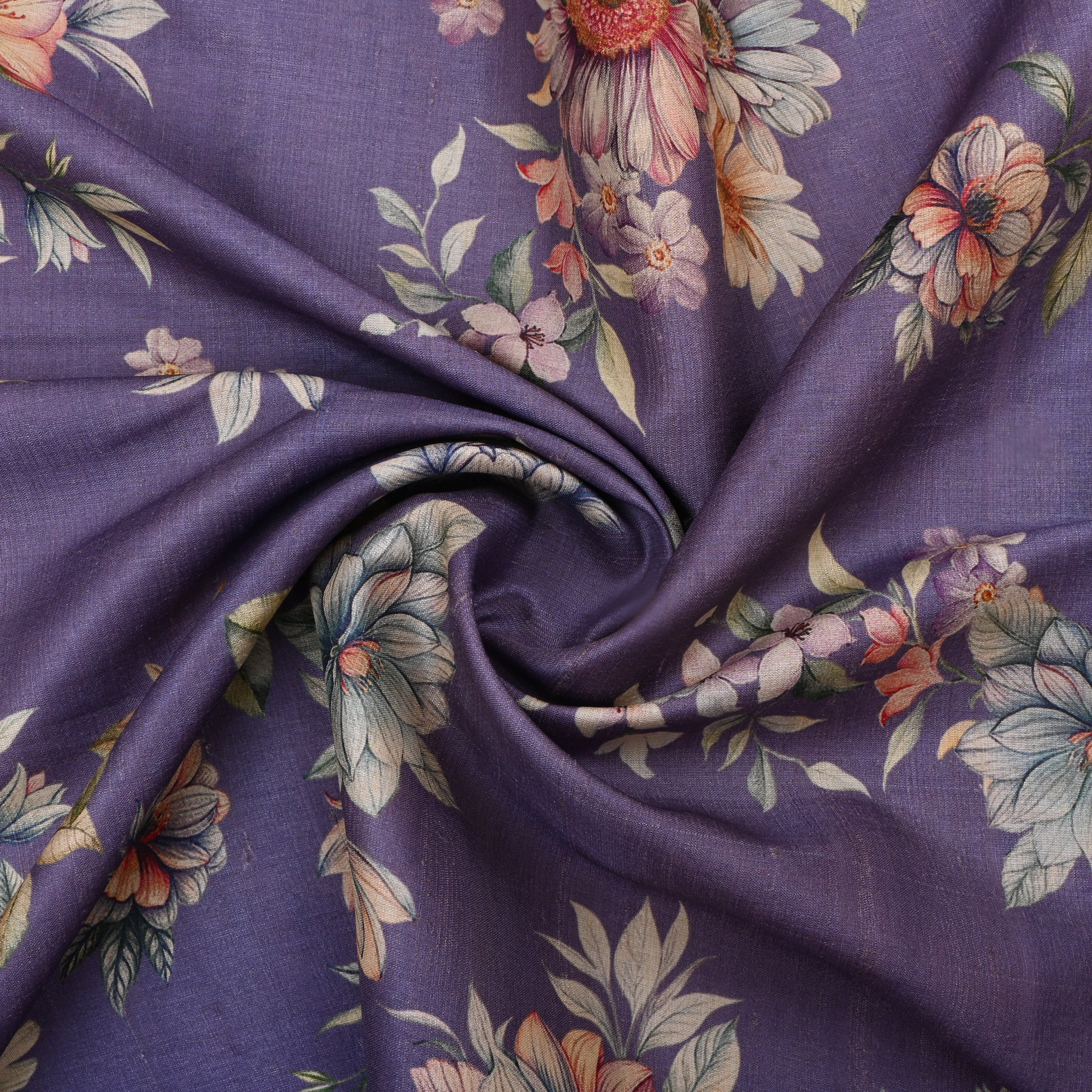 Dolphin Purple Tussar Fabric With Floral Prints