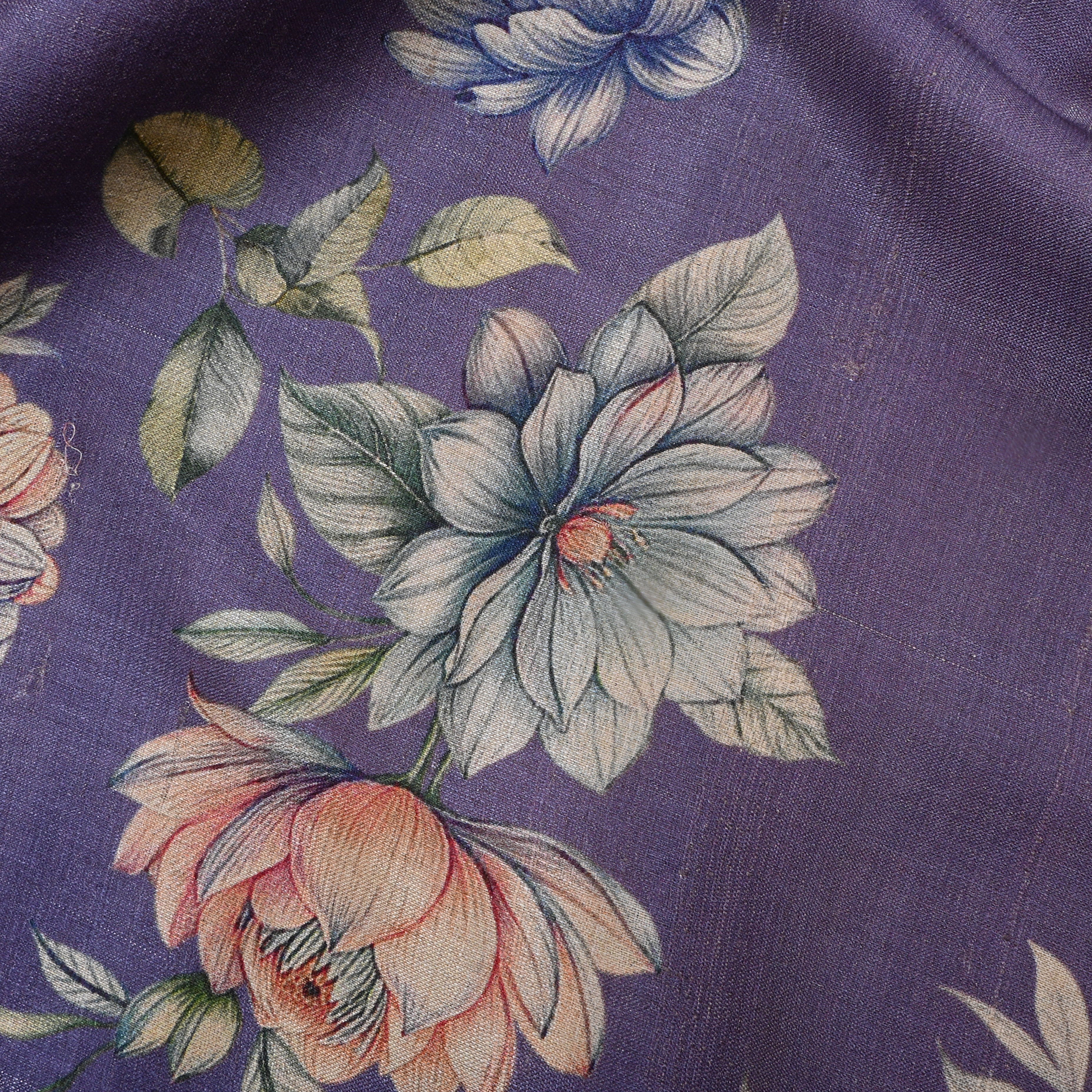 Dolphin Purple Tussar Fabric With Floral Prints