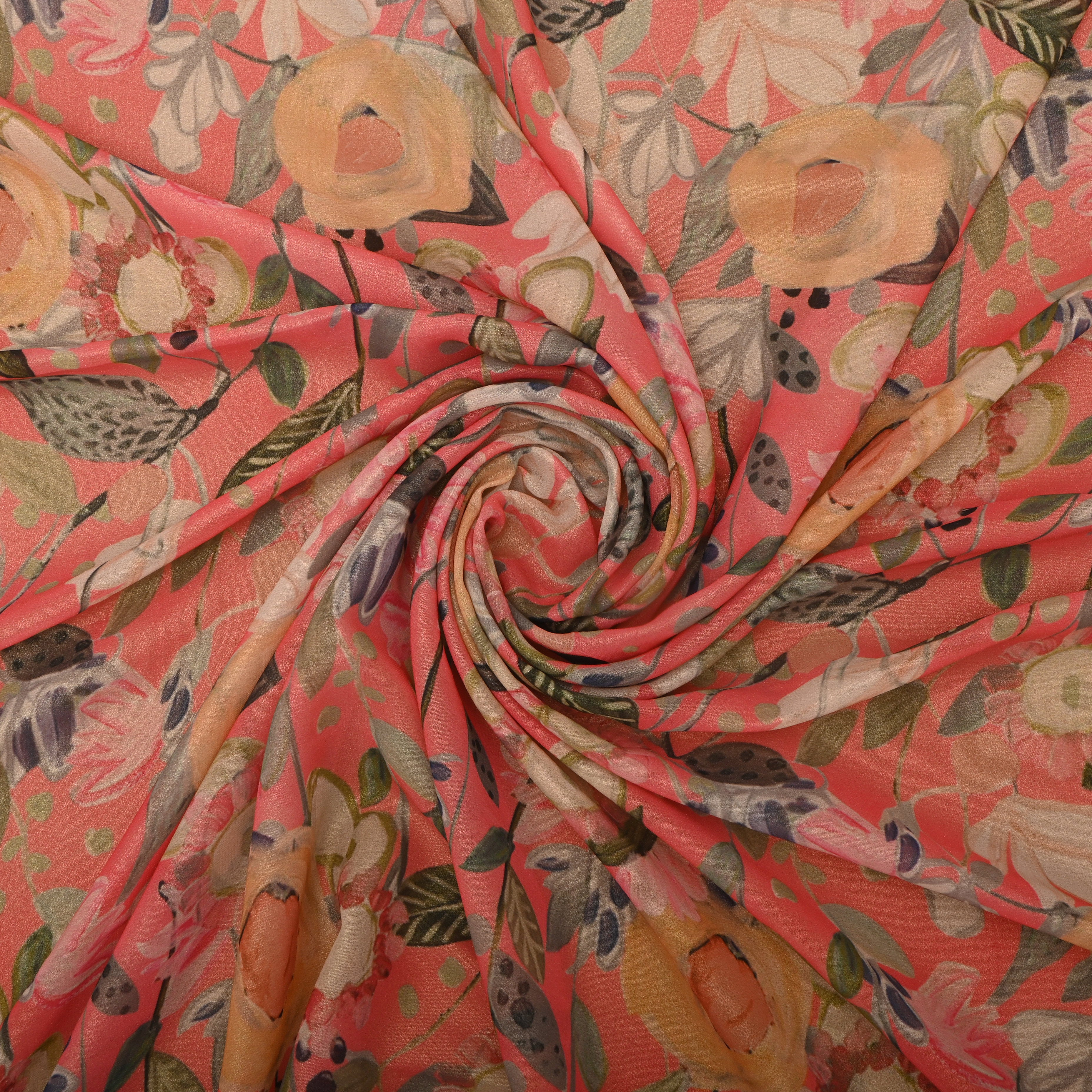 Pink Tissue Fabric With Floral Prints