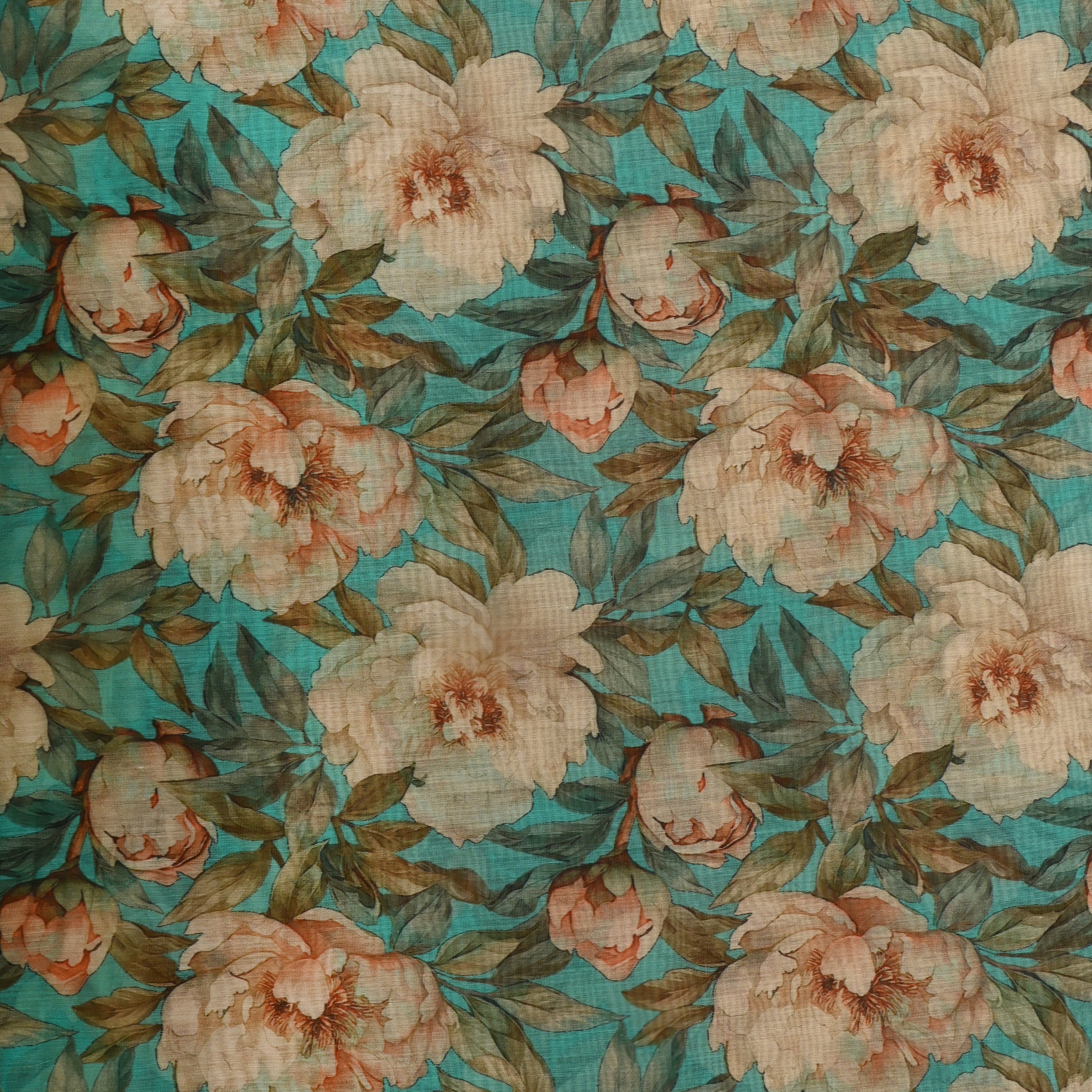 Electric Blue Chanderi Fabric With Floral Prints