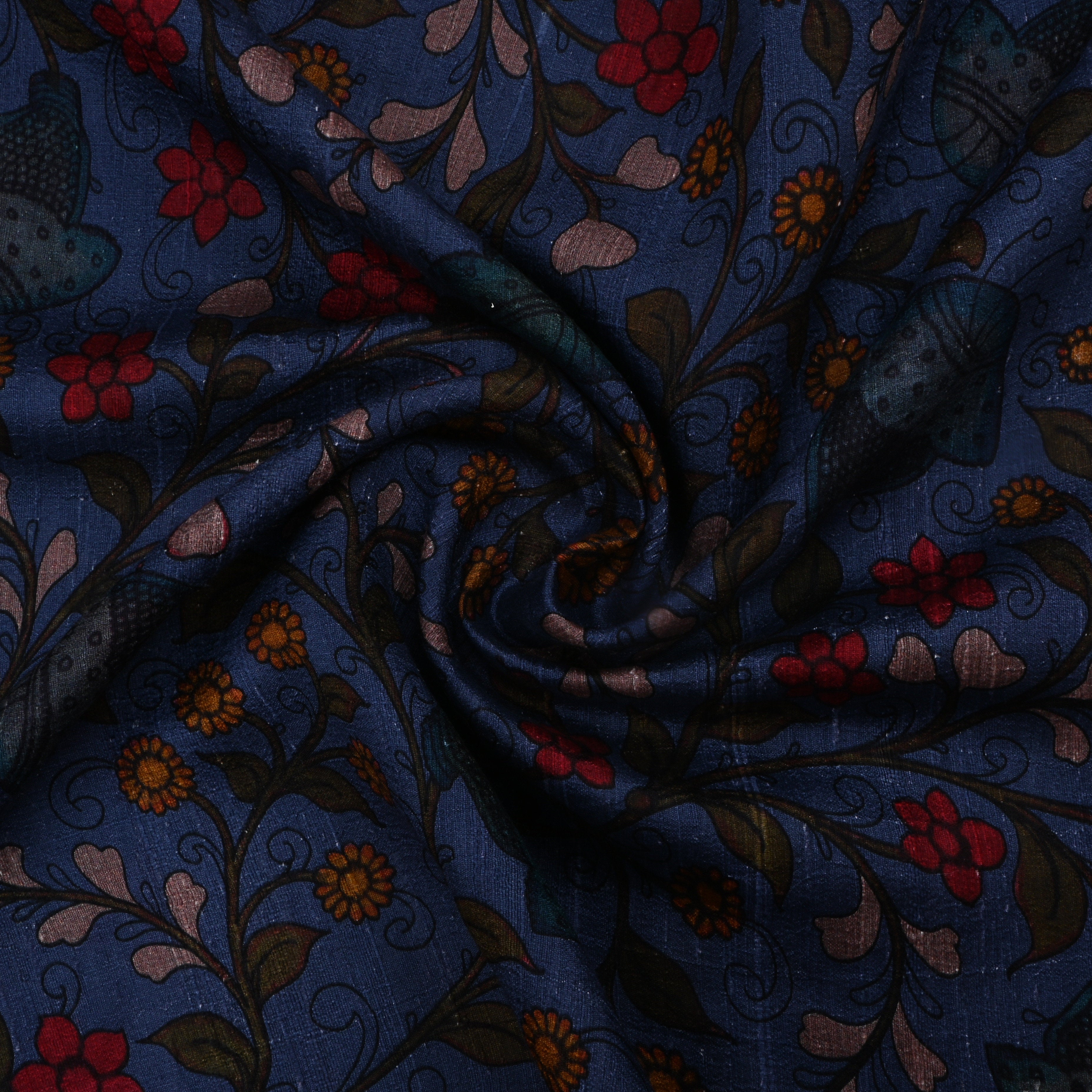 Cloud Burst Blue Dupion Fabric With Digital Print