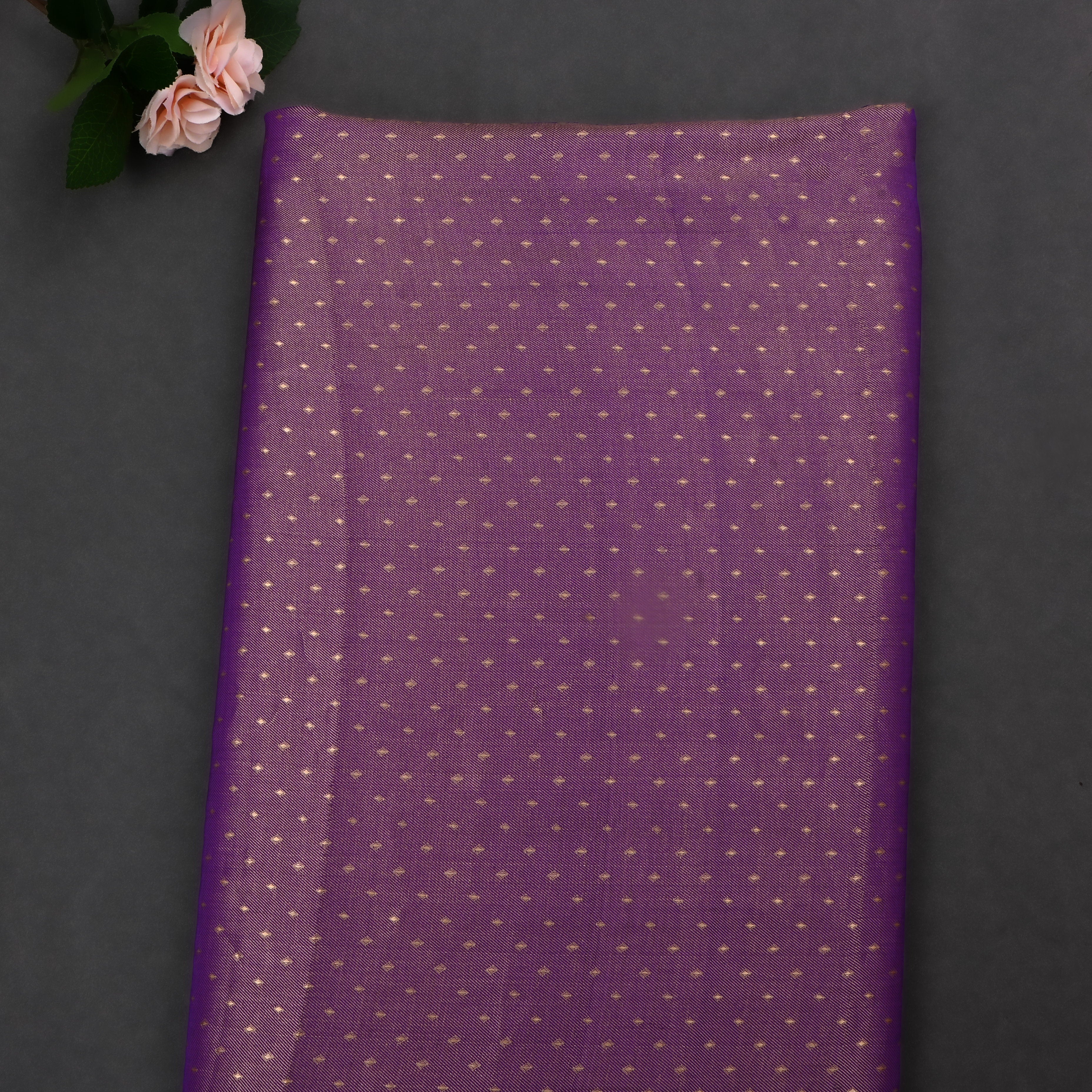 Grape Purple Jamawar Tissue Fabric With Dotted Pattern