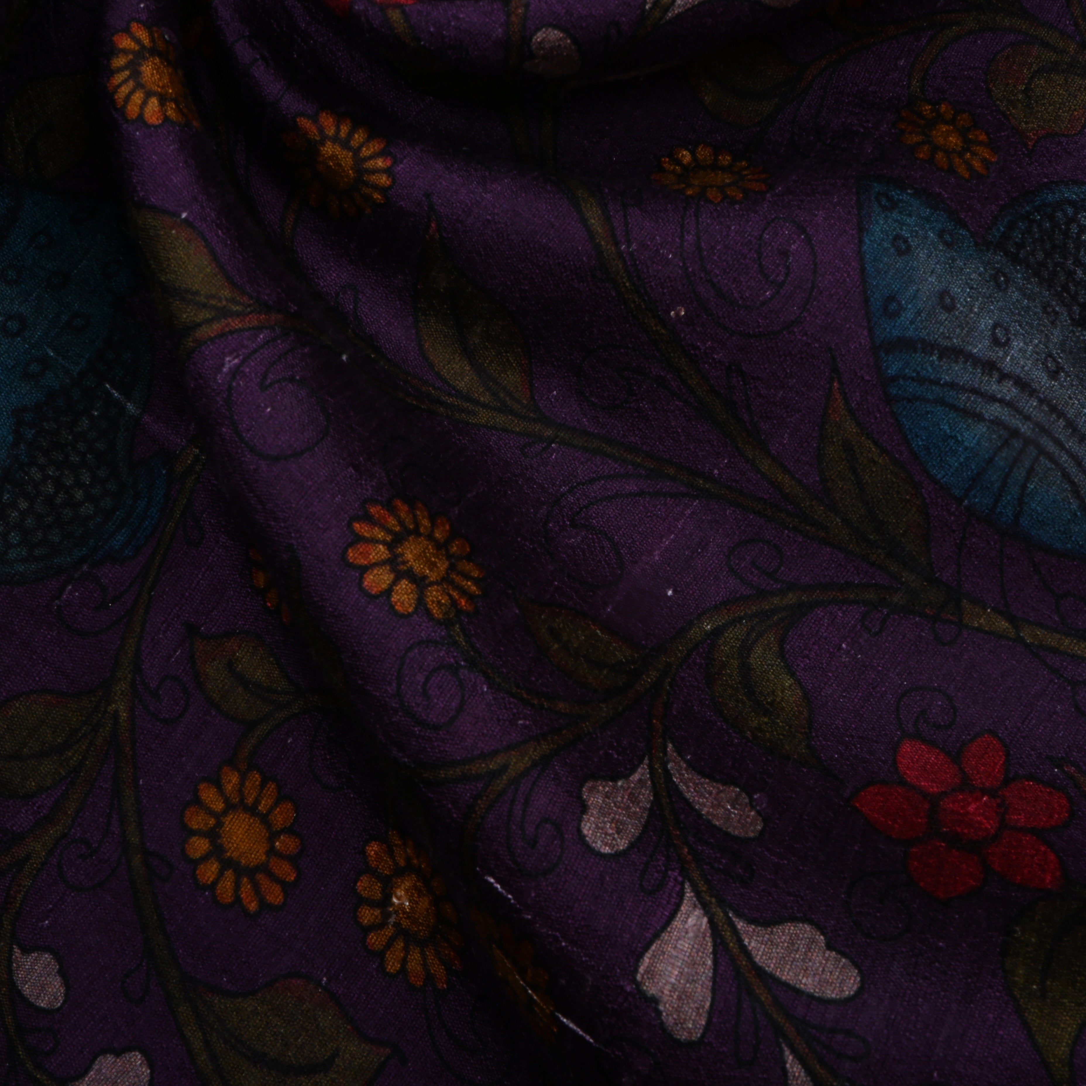 Bleached Cedar Purple Dupion Fabric With Digital Print