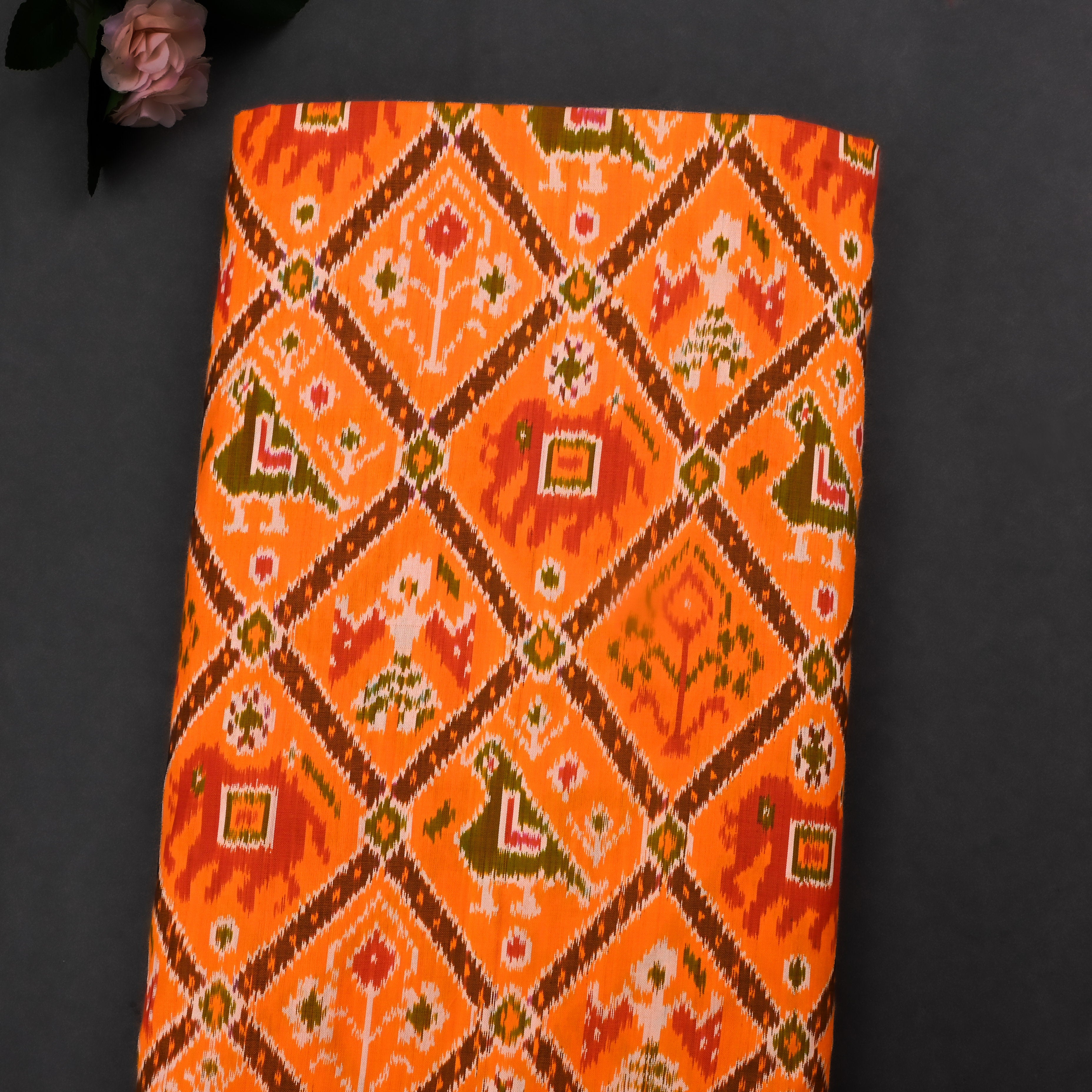 Pumpkin Orange Silk Ikat Fabric