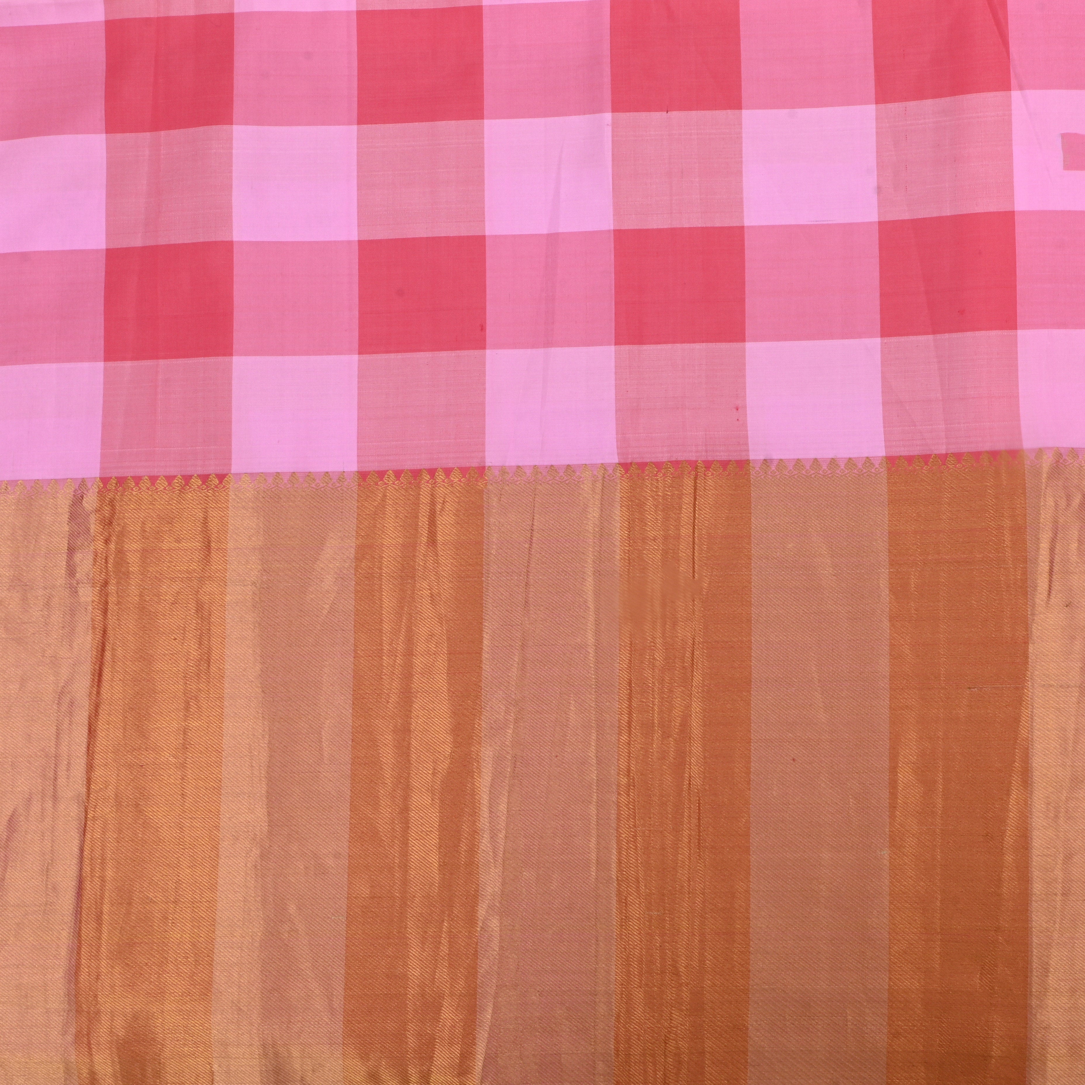 Pink Pattu Silk Fabric With Checks Pattern