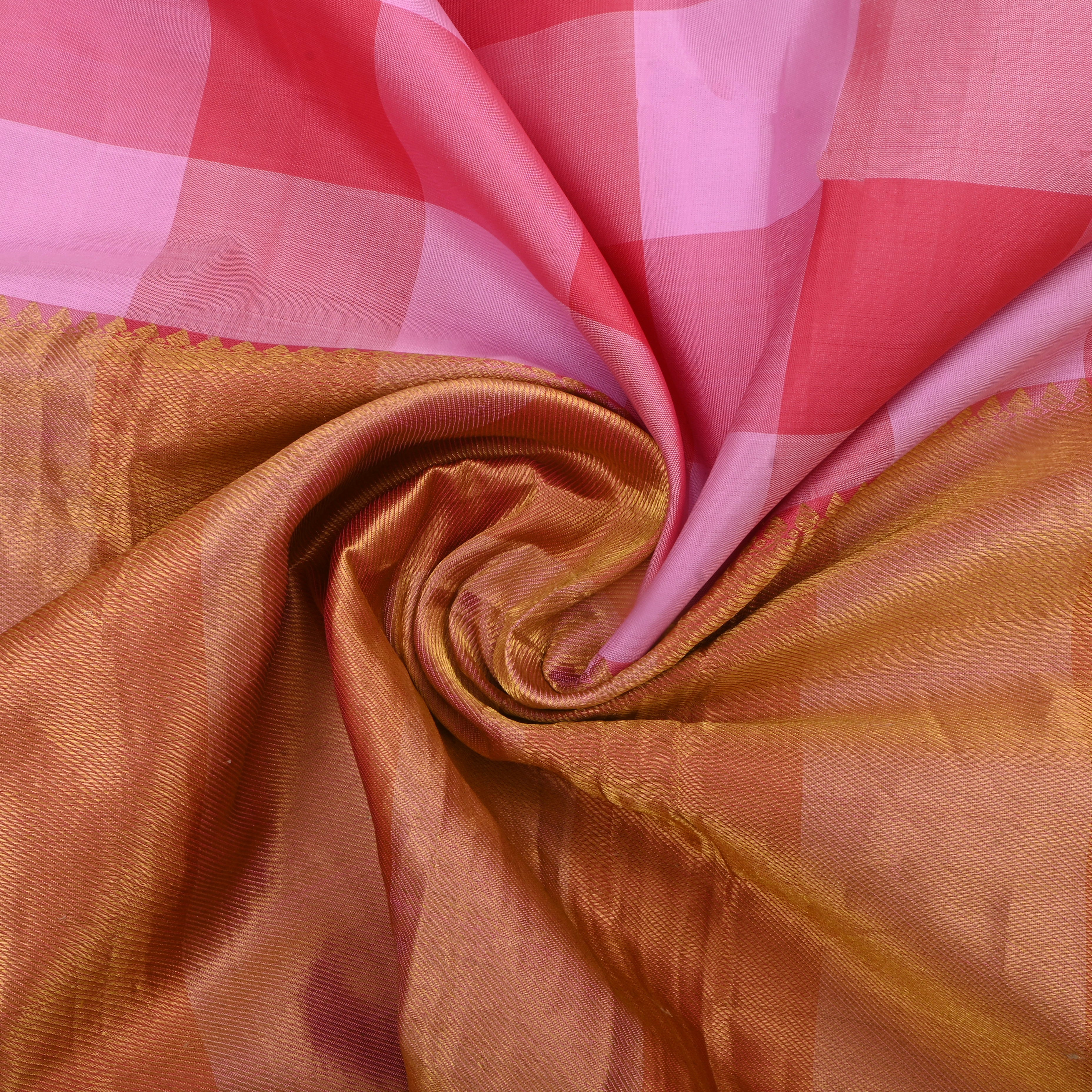 Pink Pattu Silk Fabric With Checks Pattern