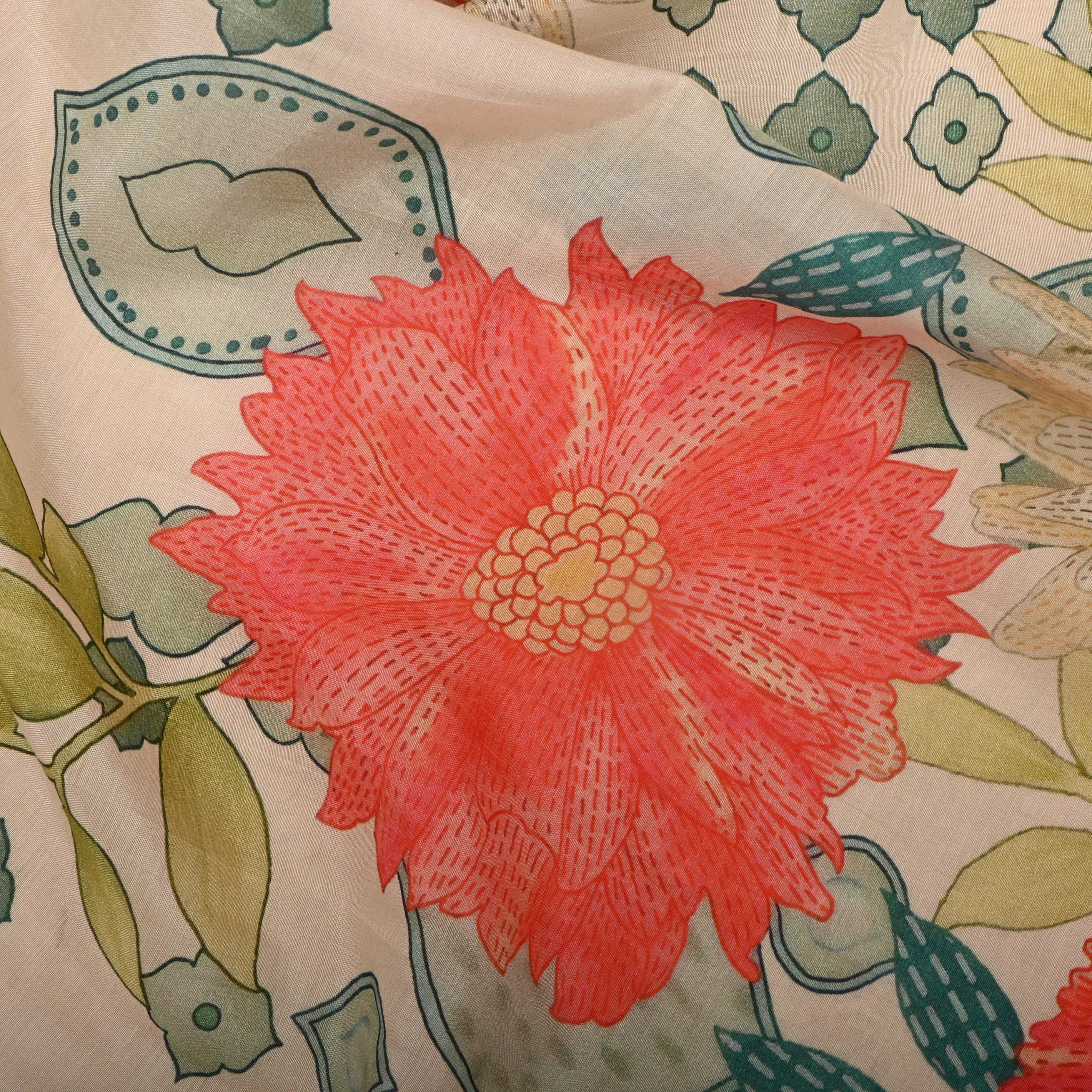 Cream Chanderi Fabric With Floral Prints