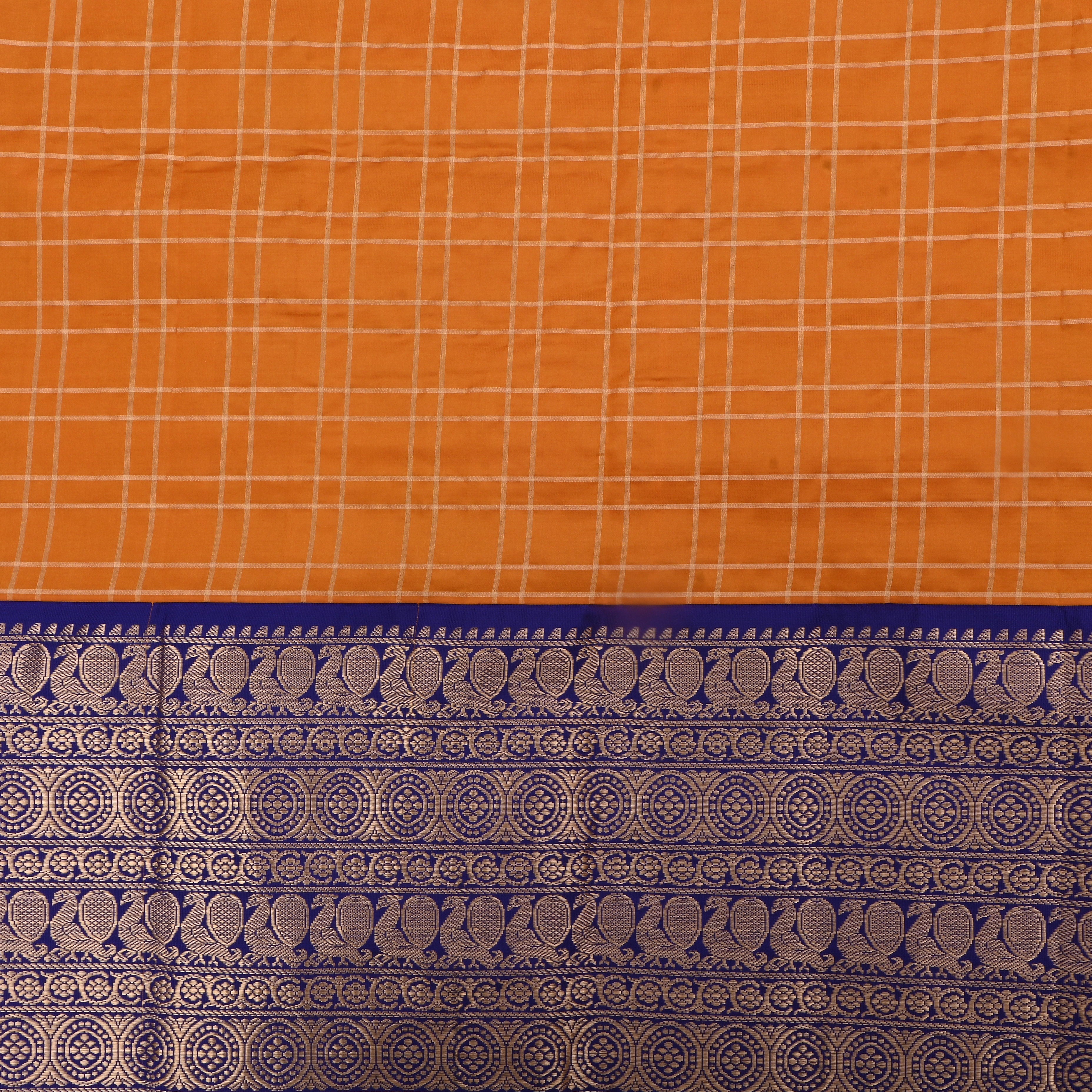 Orange Jamawar Silk Fabric With Contrast Border