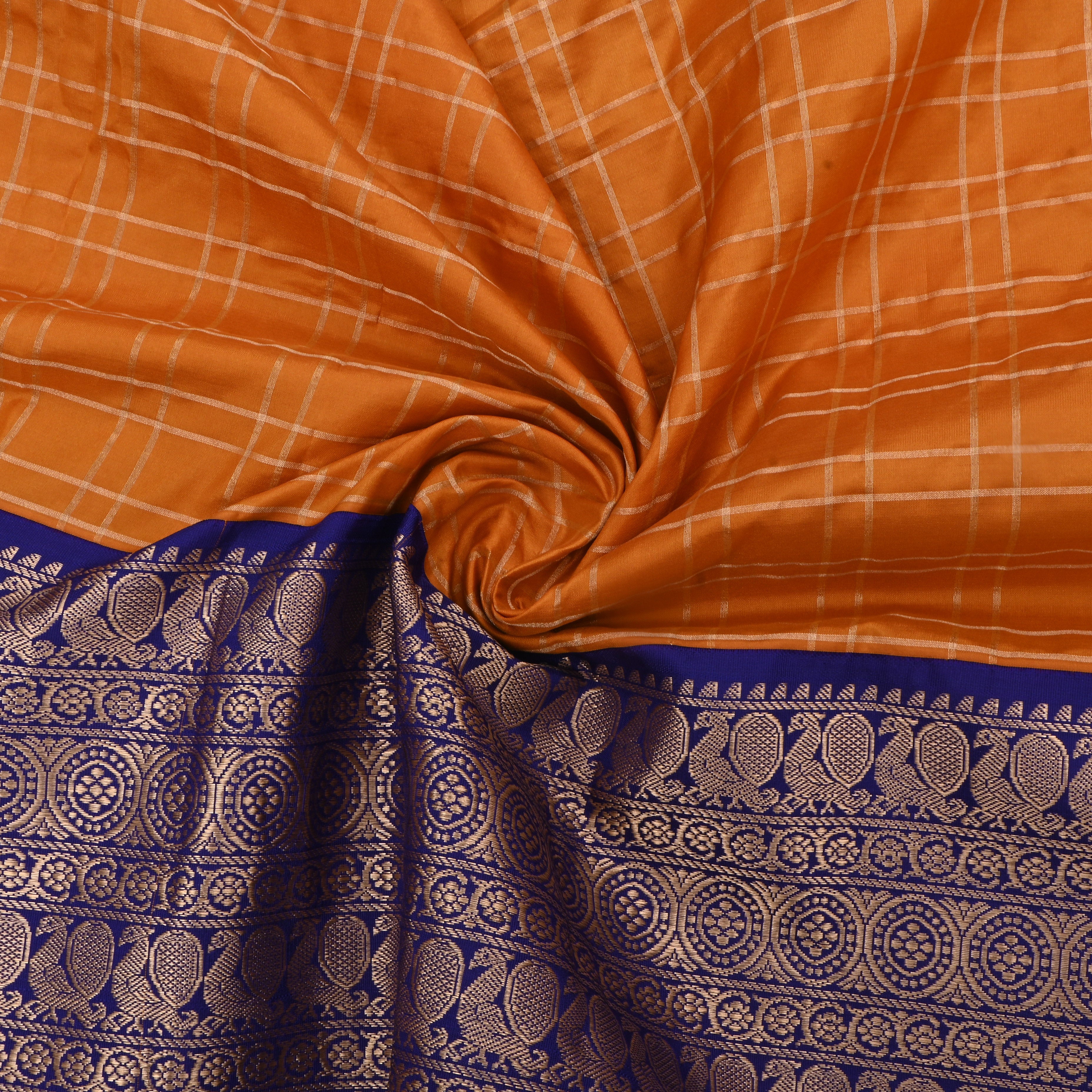 Orange Jamawar Silk Fabric With Contrast Border