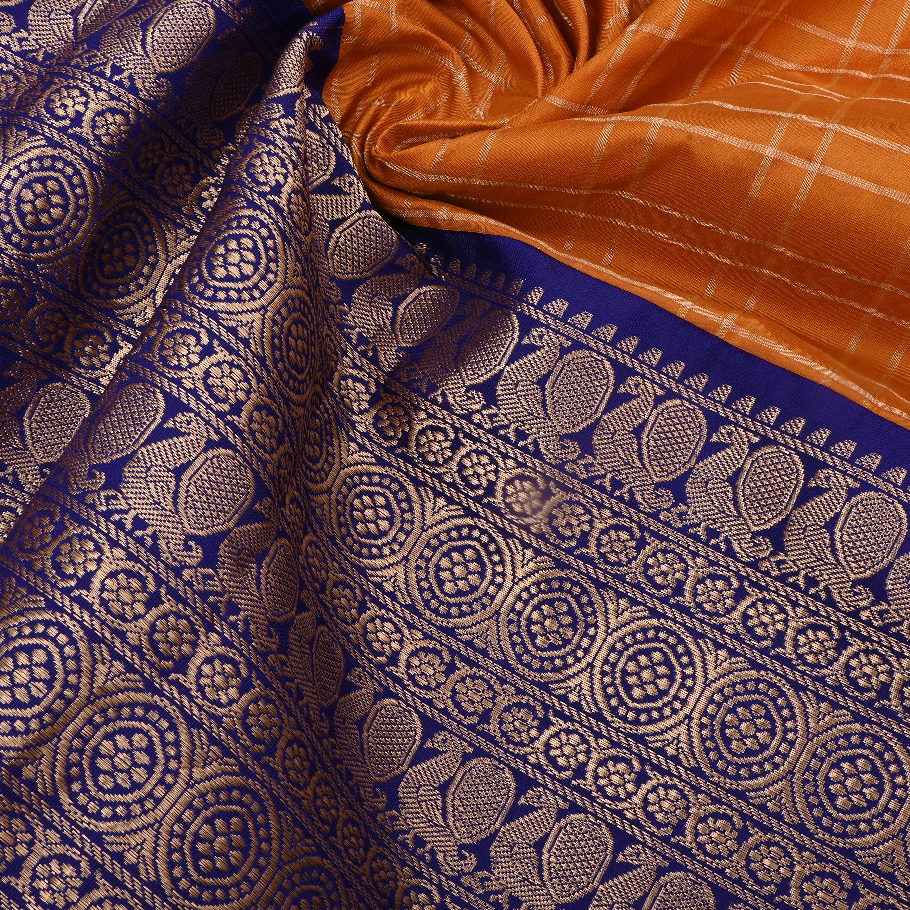 Orange Jamawar Silk Fabric With Contrast Border