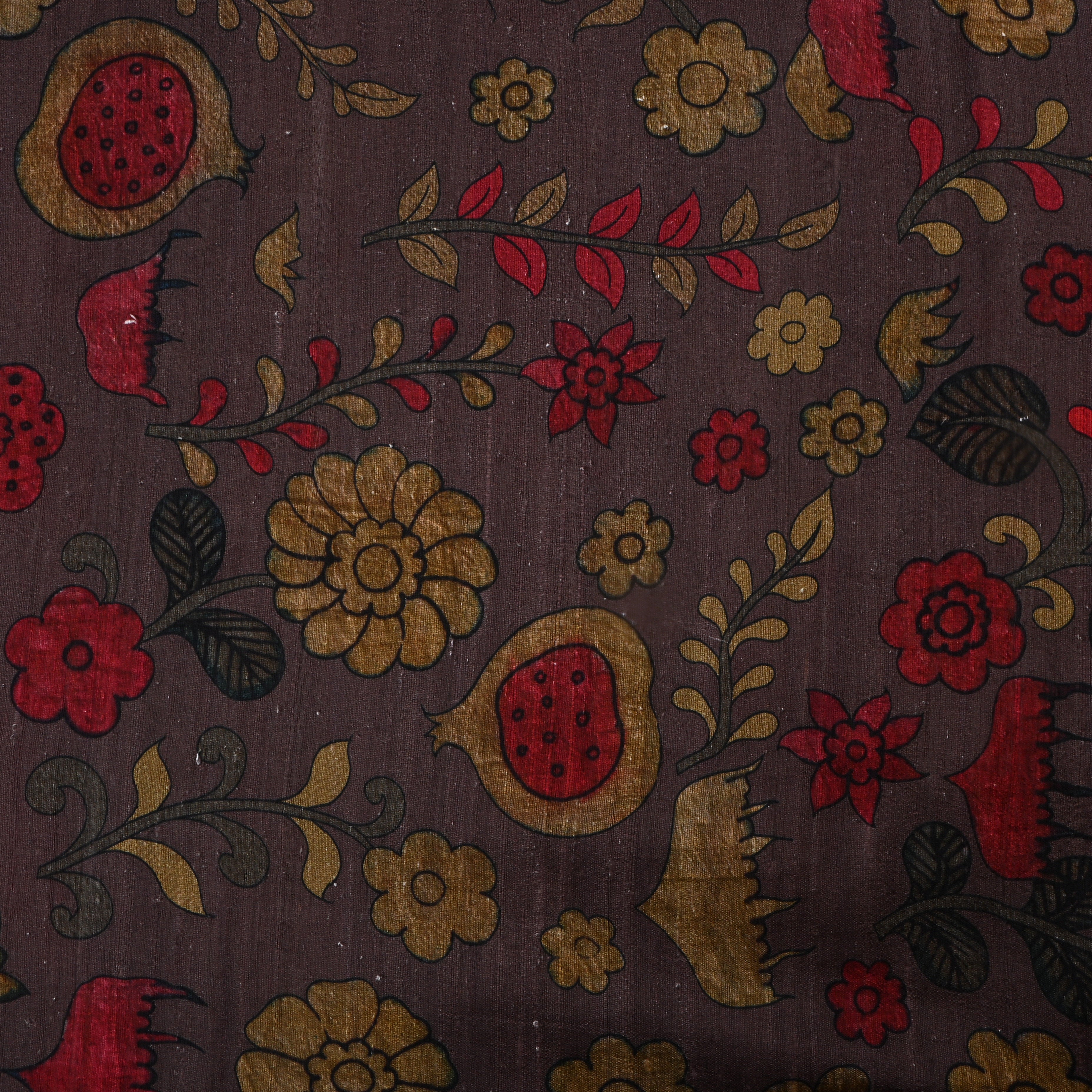 Dark Chocolate Brown Dupion Fabric With Digital Print