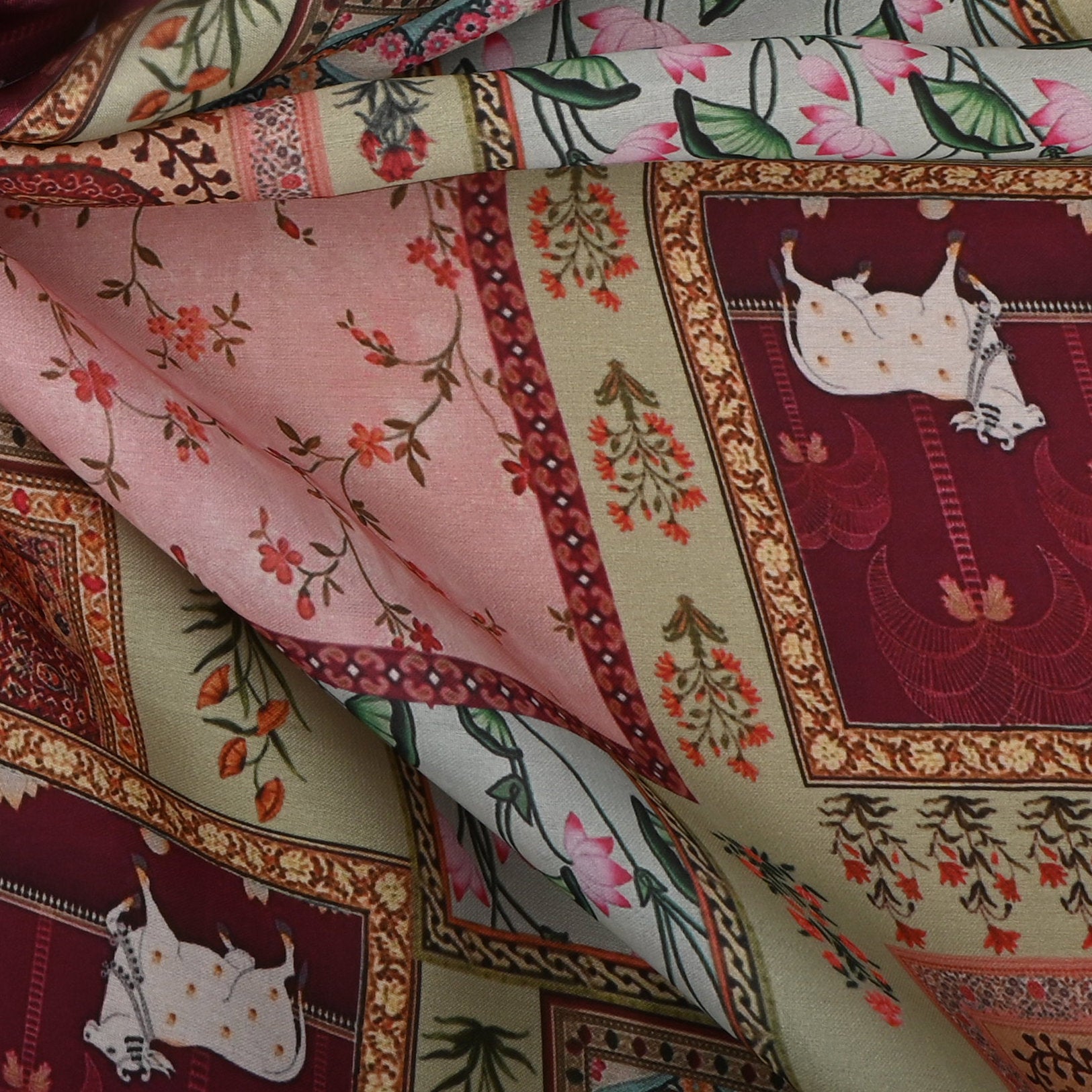 Multi Pastel Color With Multi Prints Silk Fabric