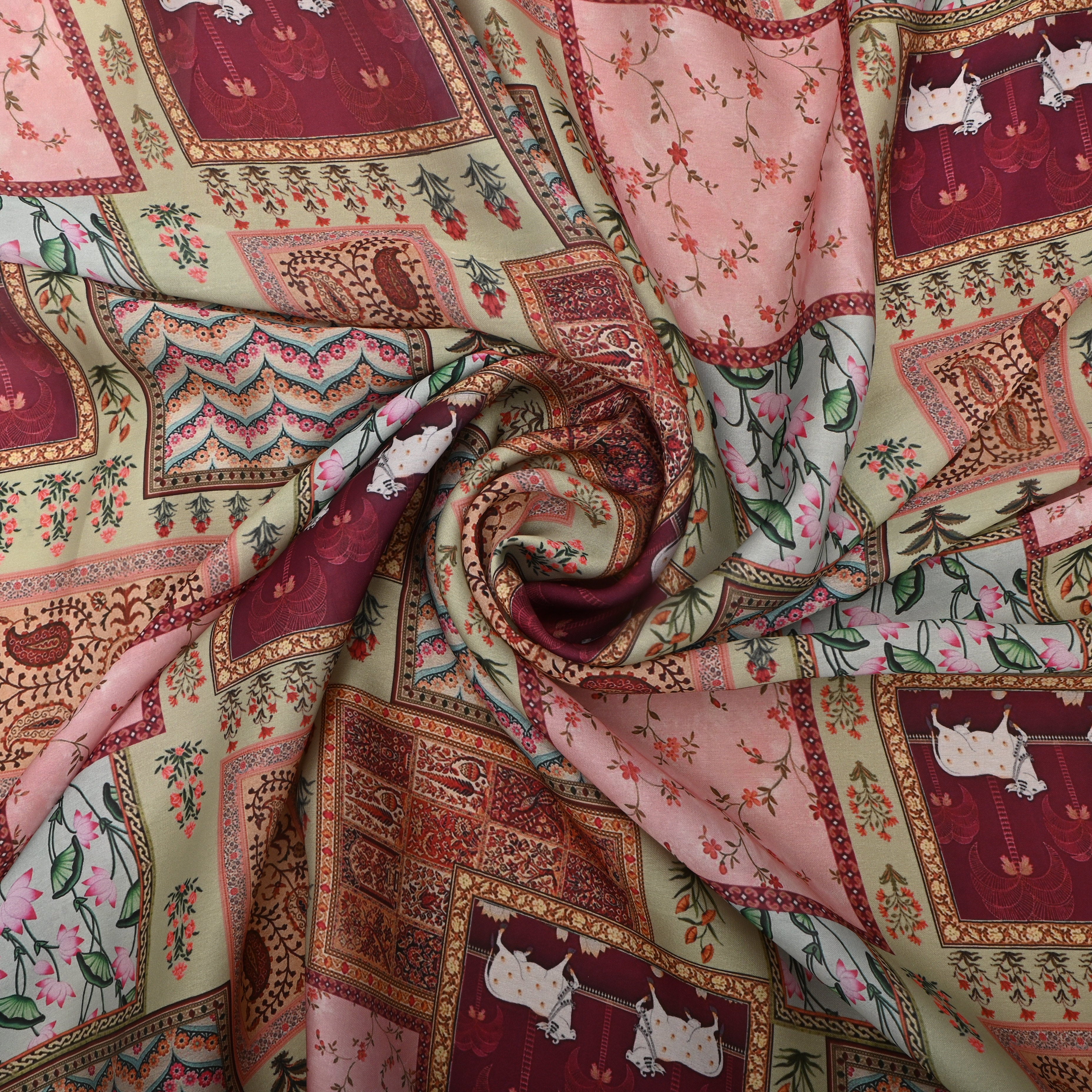 Multi Pastel Color With Multi Prints Silk Fabric