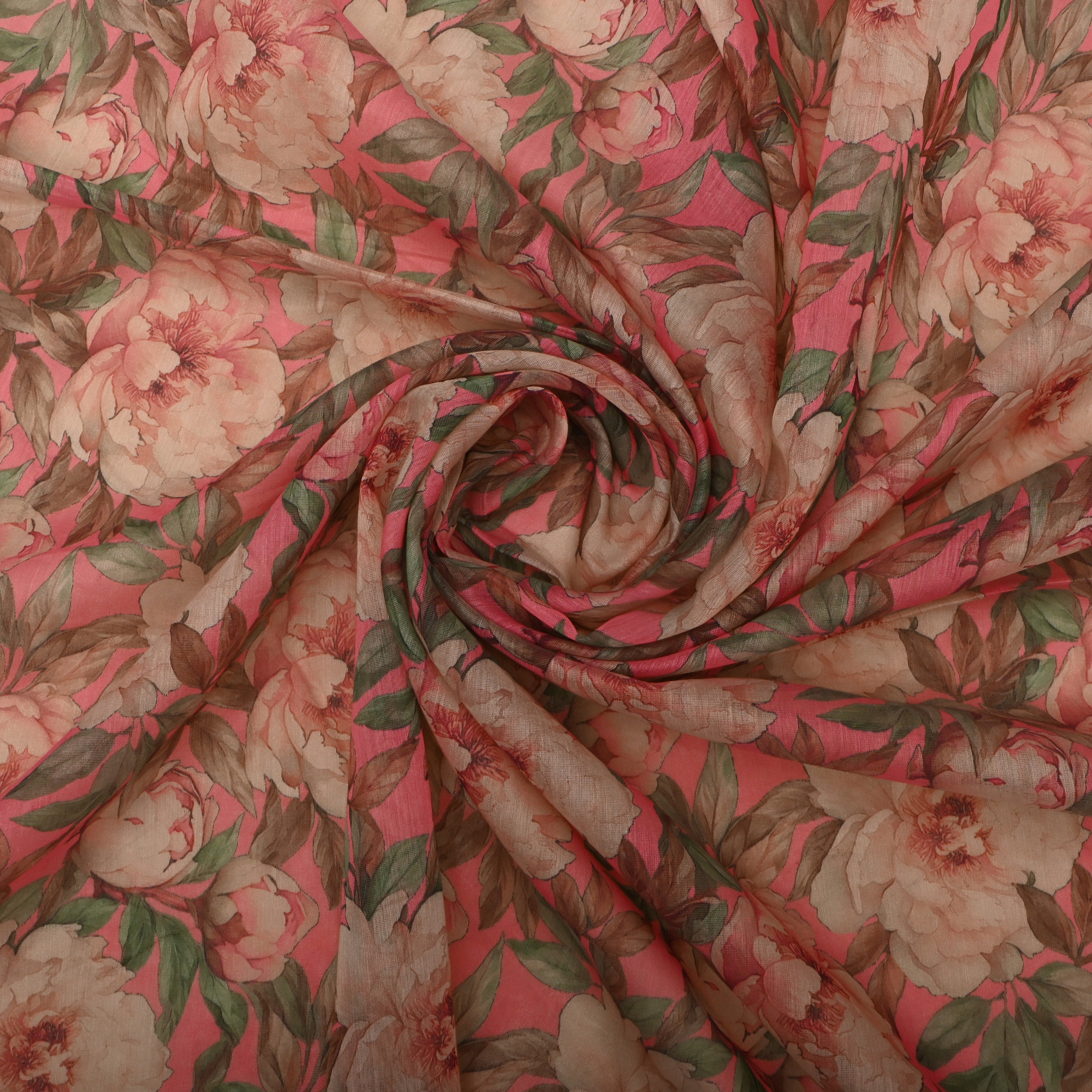 Salon Pink Chanderi Fabric With Floral Prints
