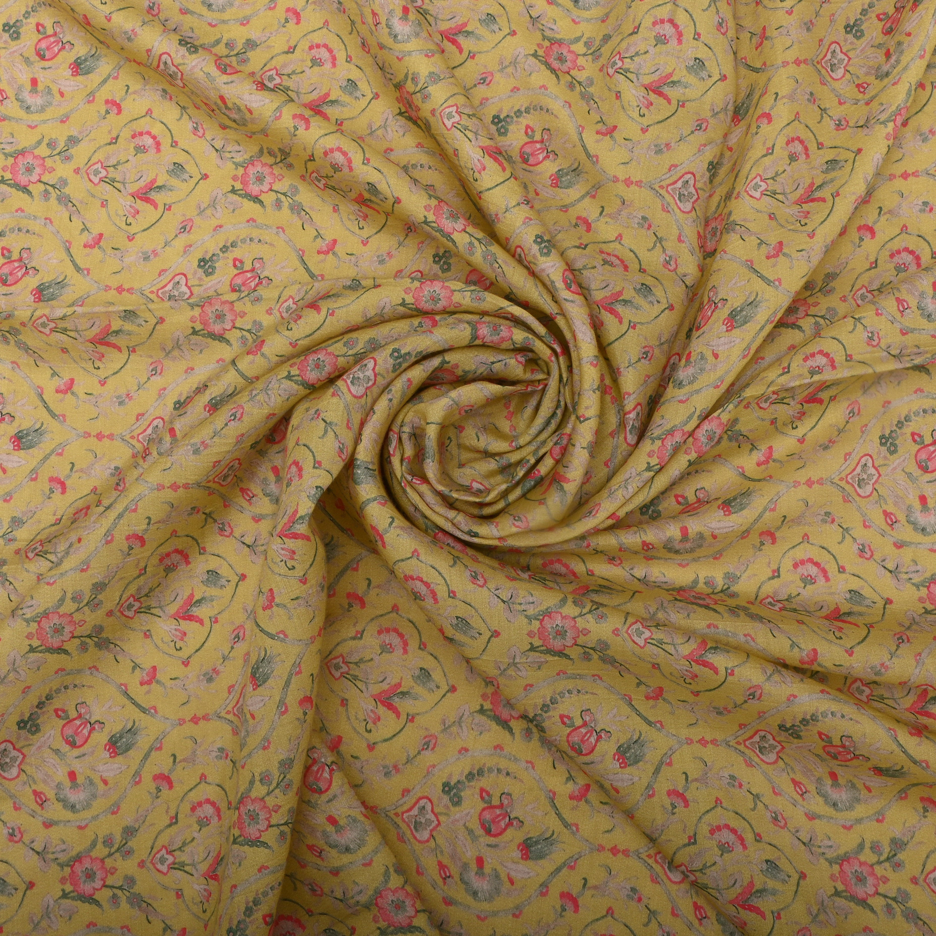 Rayol Yellow Chanderi Fabric With Printed Design