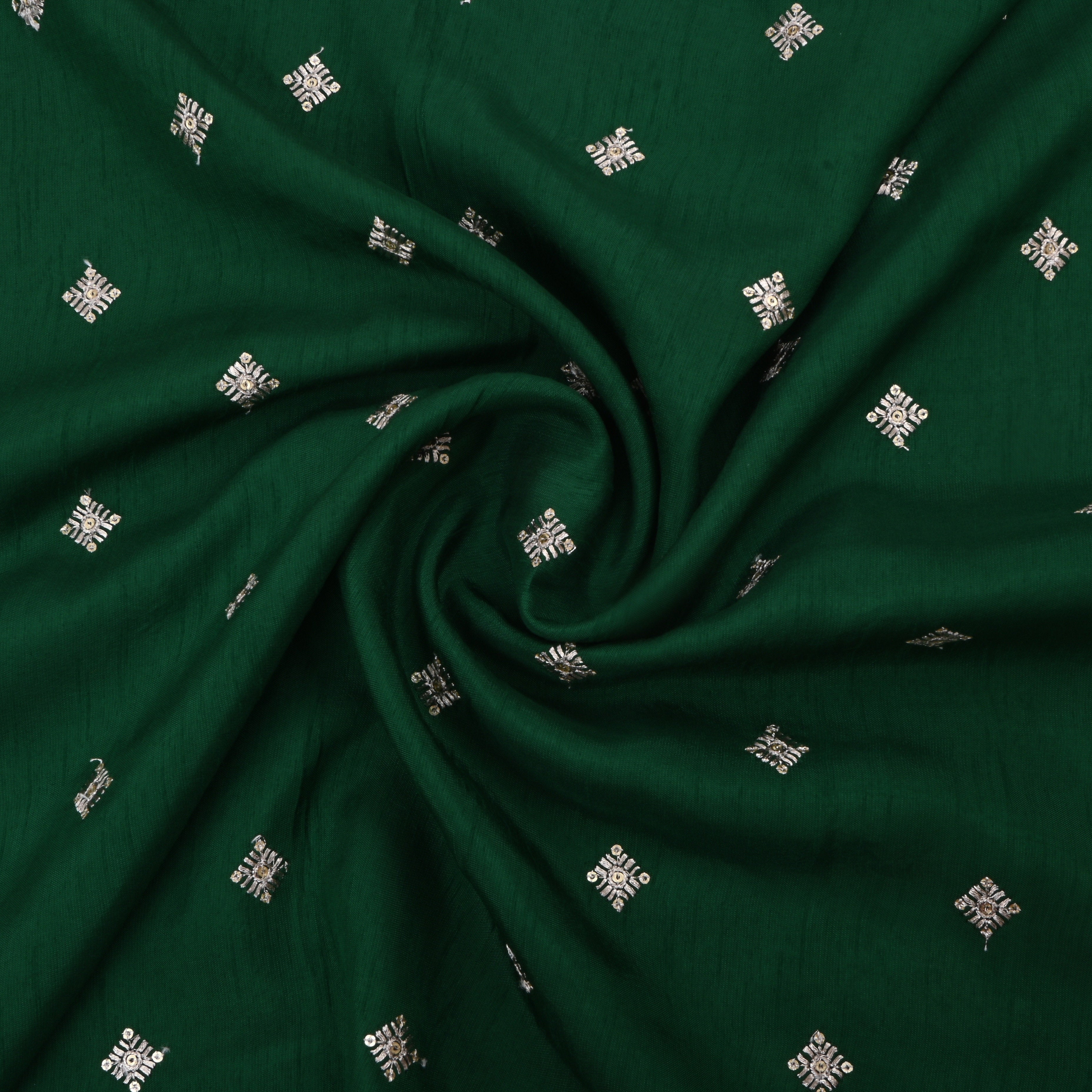 Bottle Green Silk Fabric With Embroidery Work