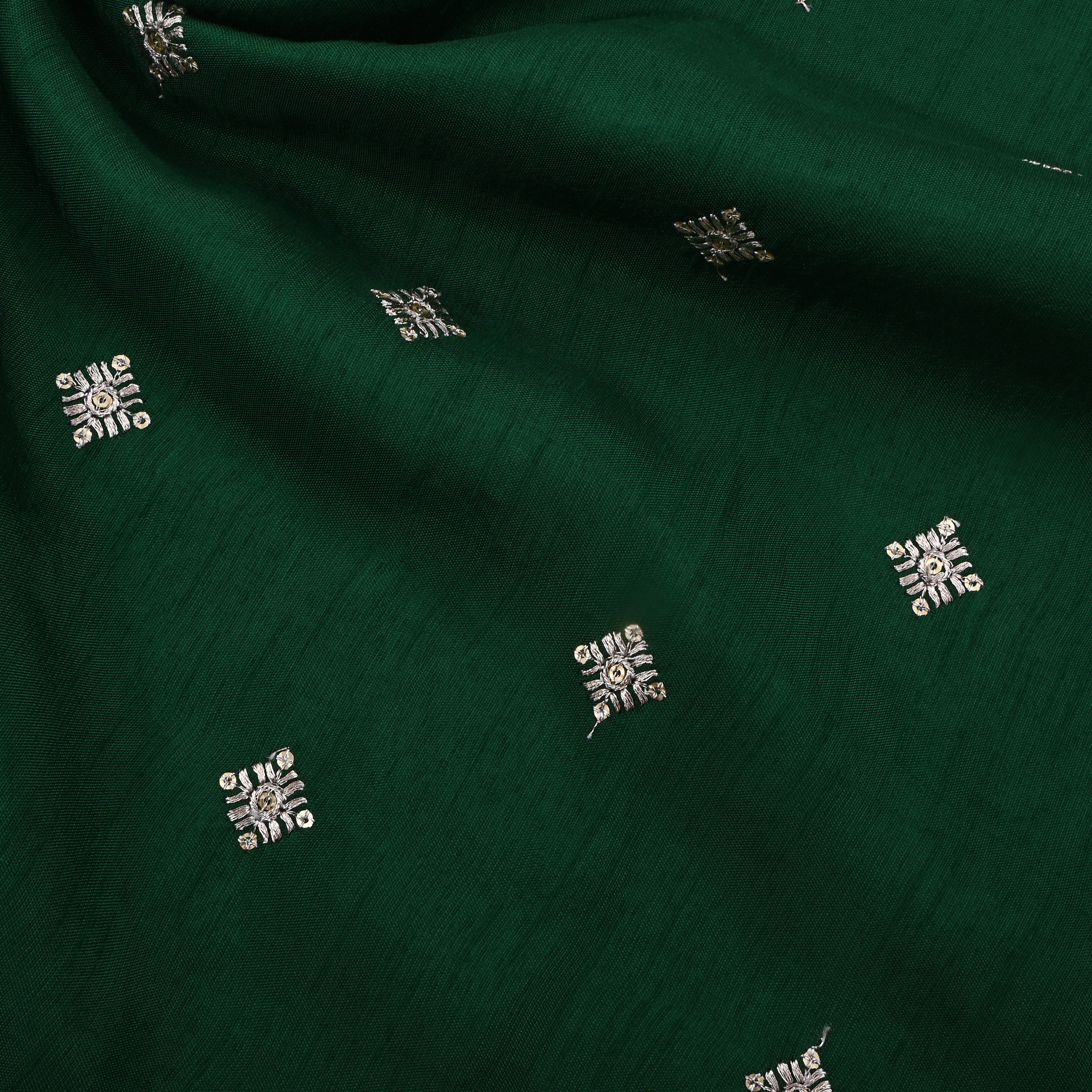 Bottle Green Silk Fabric With Embroidery Work