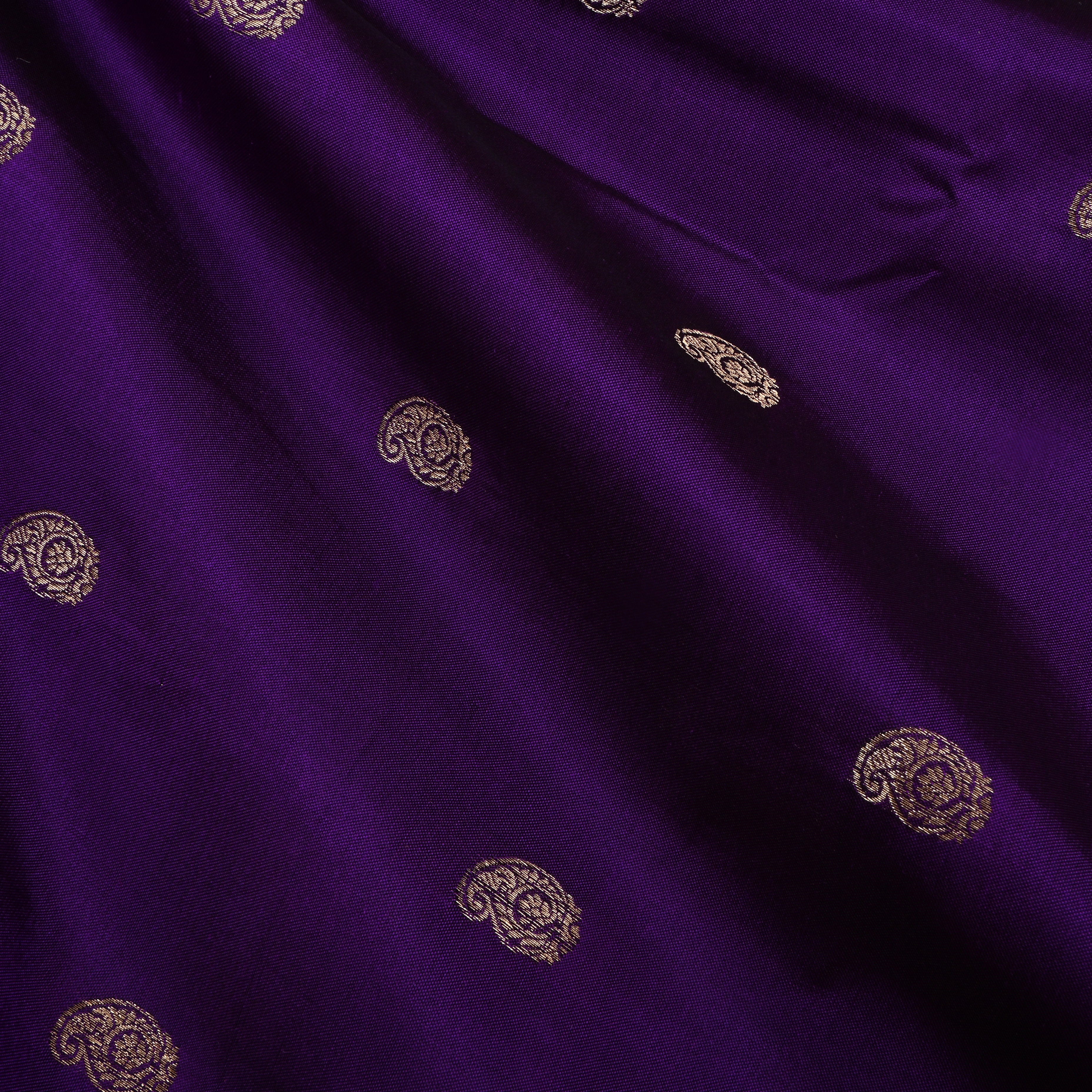 Ripe Plum Purple Jamawar Silk Fabric With Butti'S