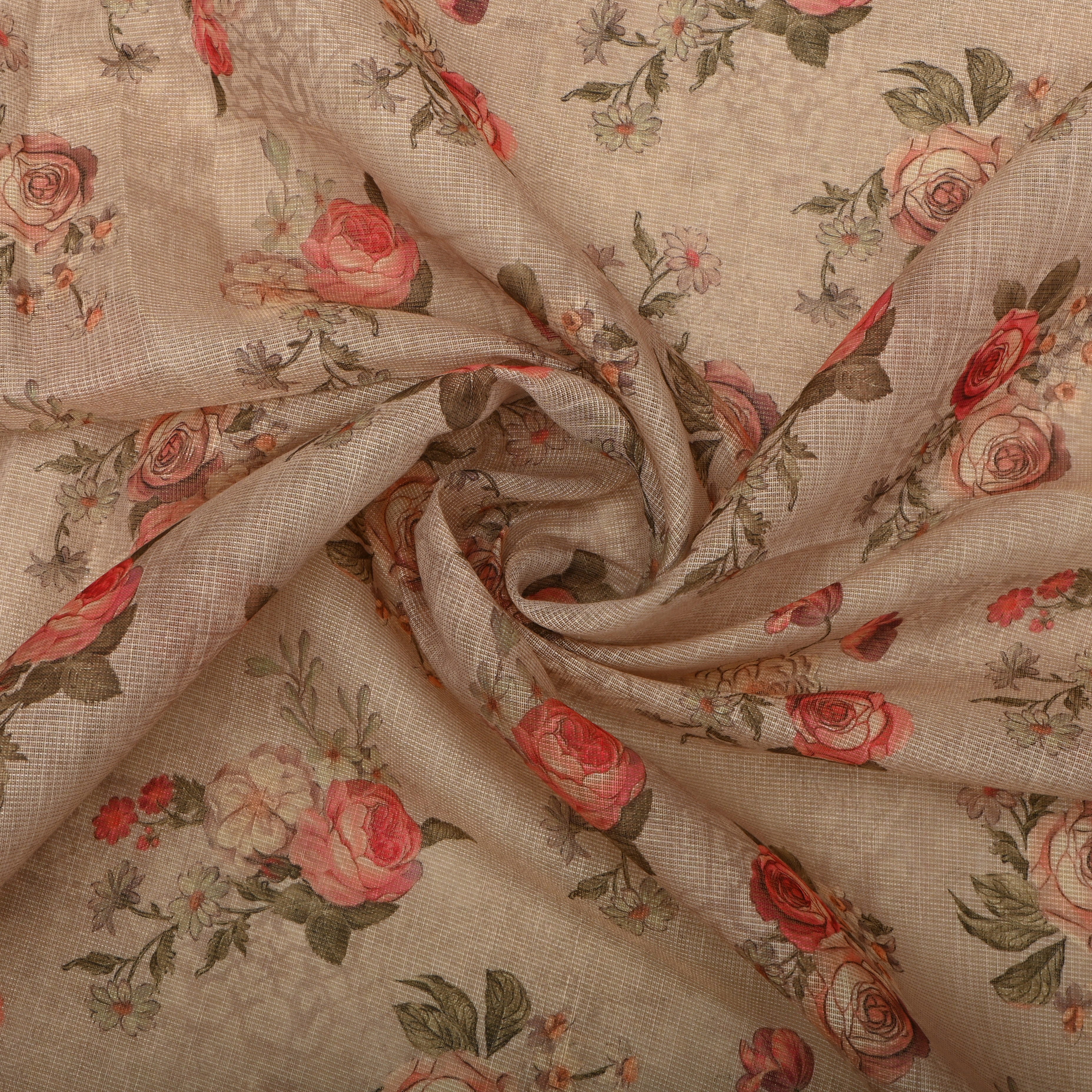 Ivory White Floral Printed Tissue Fabric