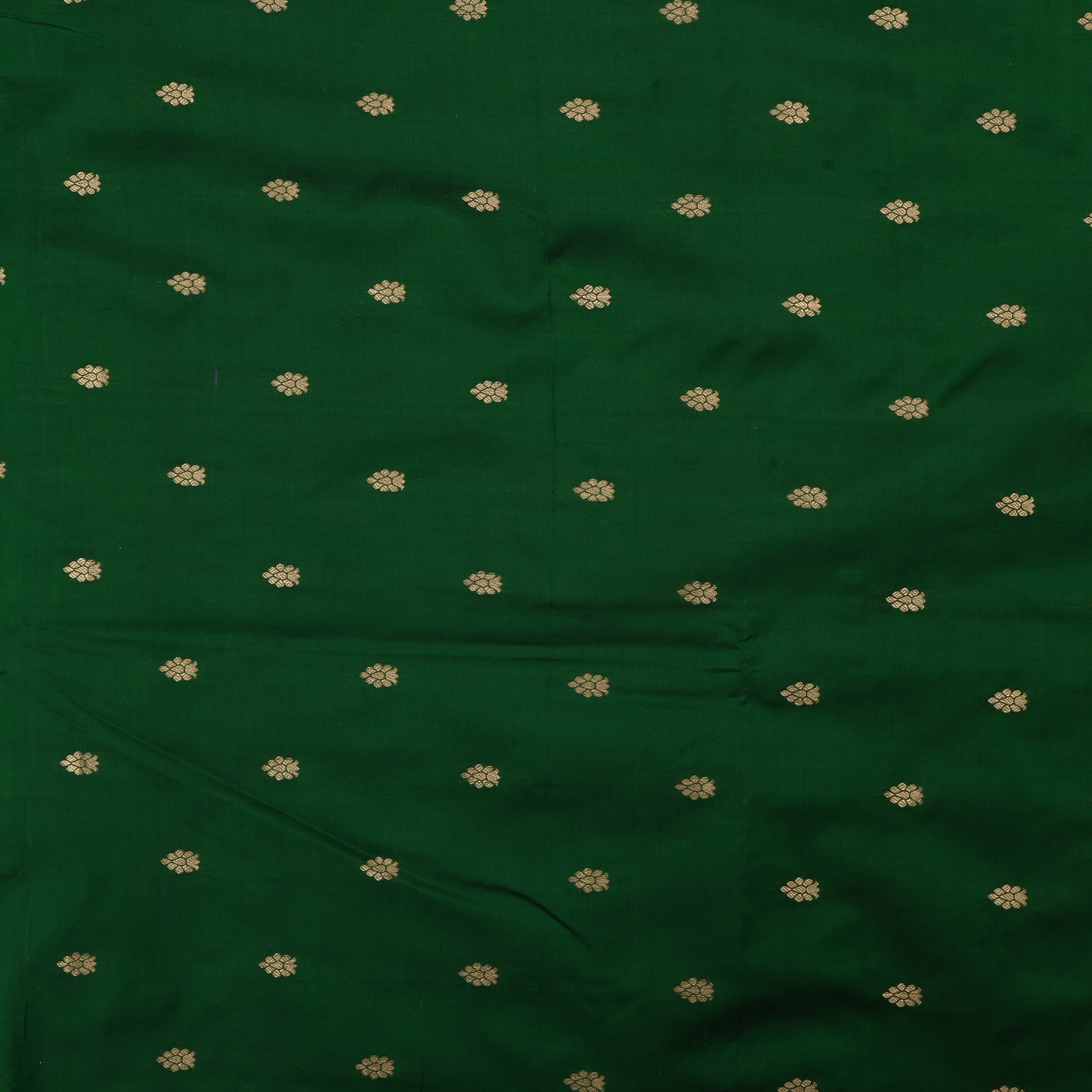 County Green Jamawar Silk Fabric With Butti'S