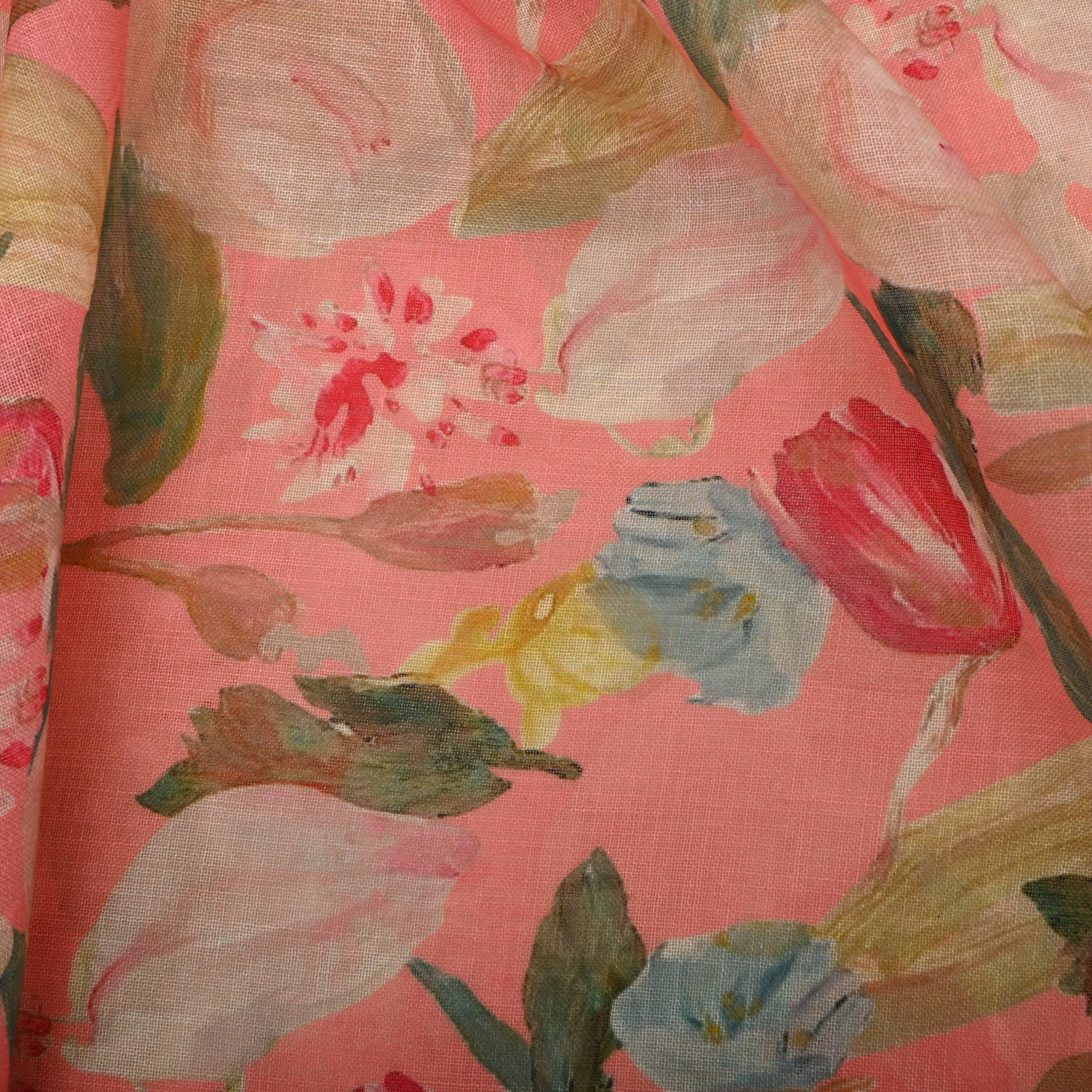 Light Pink Linen Fabric With Floral Prints