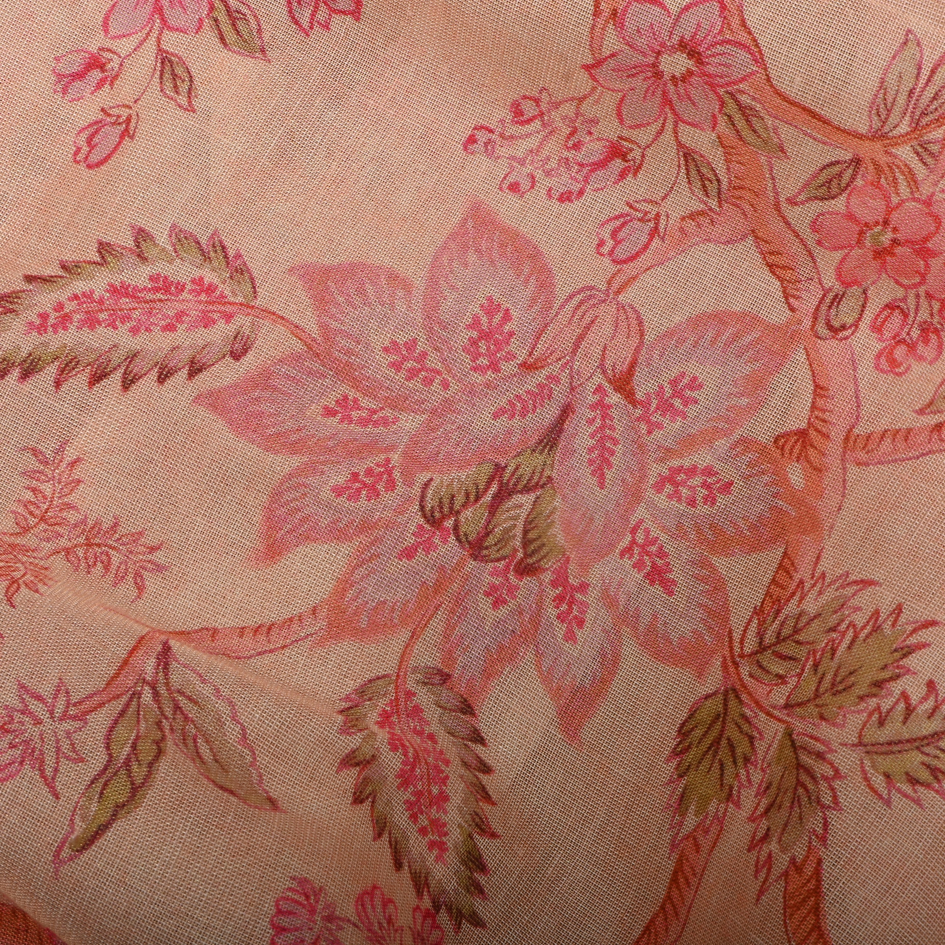 Light Peach Tissue Fabric With Floral Prints