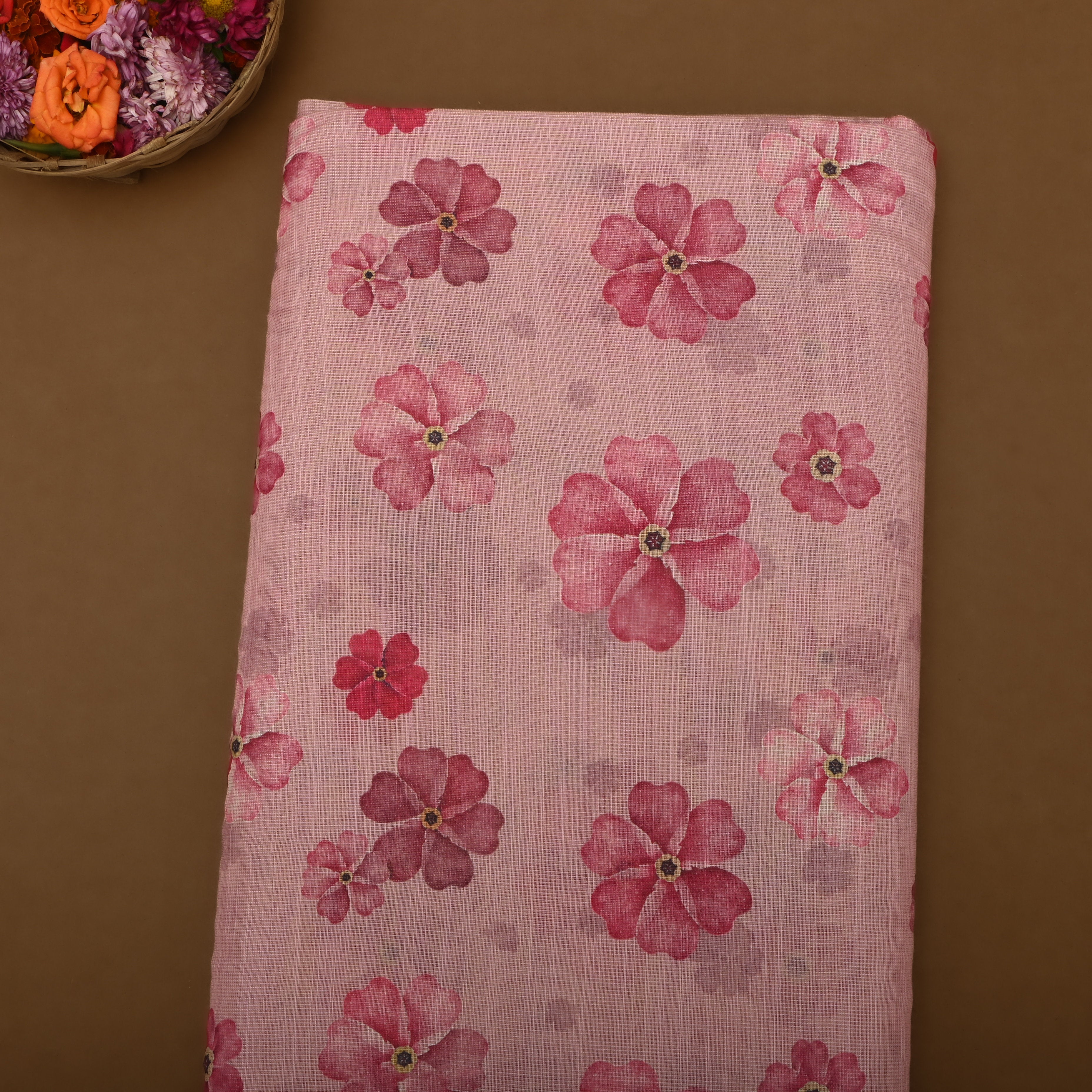 Candy Pink Floral Printed Tissue Fabric