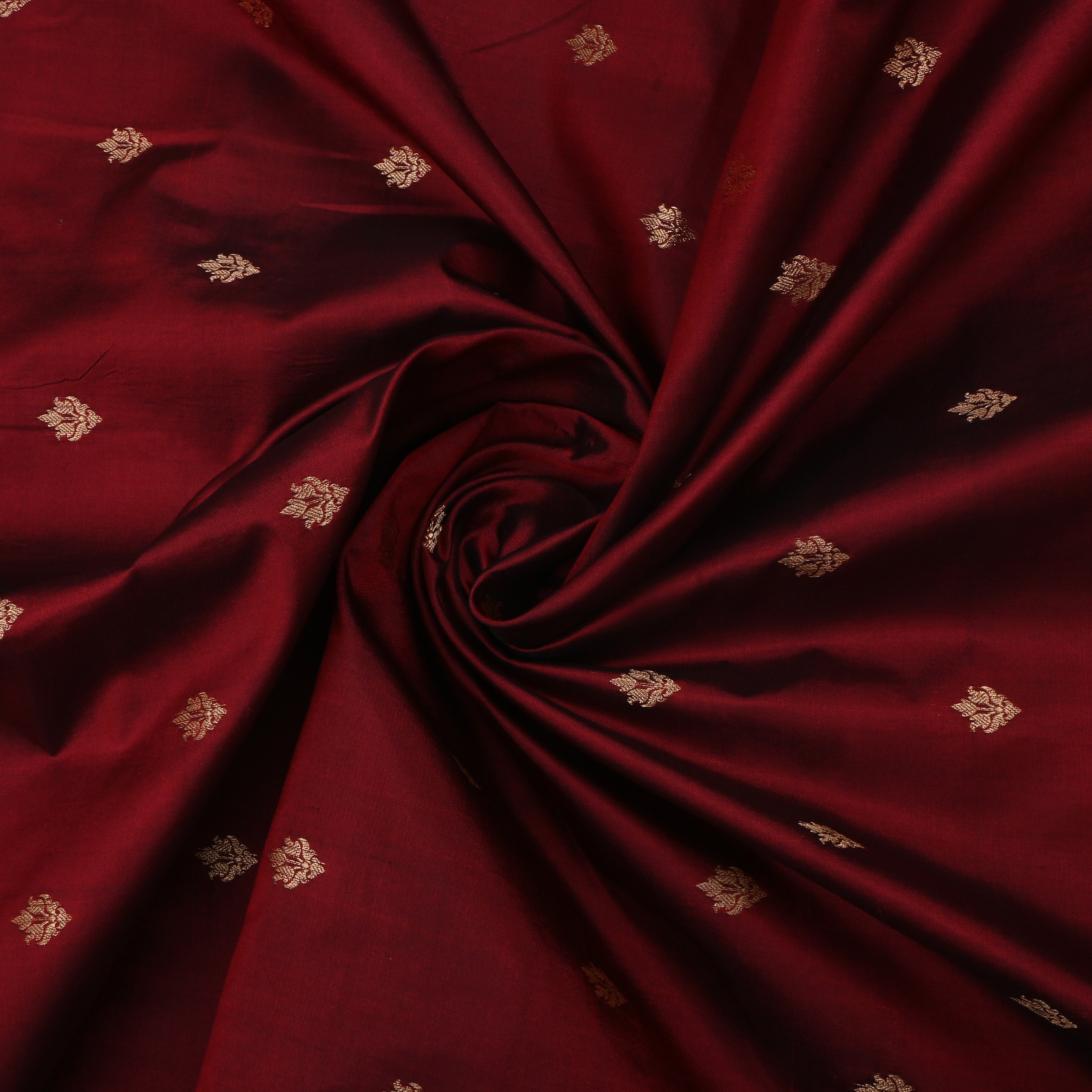 Maroon Jamawar Silk Fabric With Butti'S