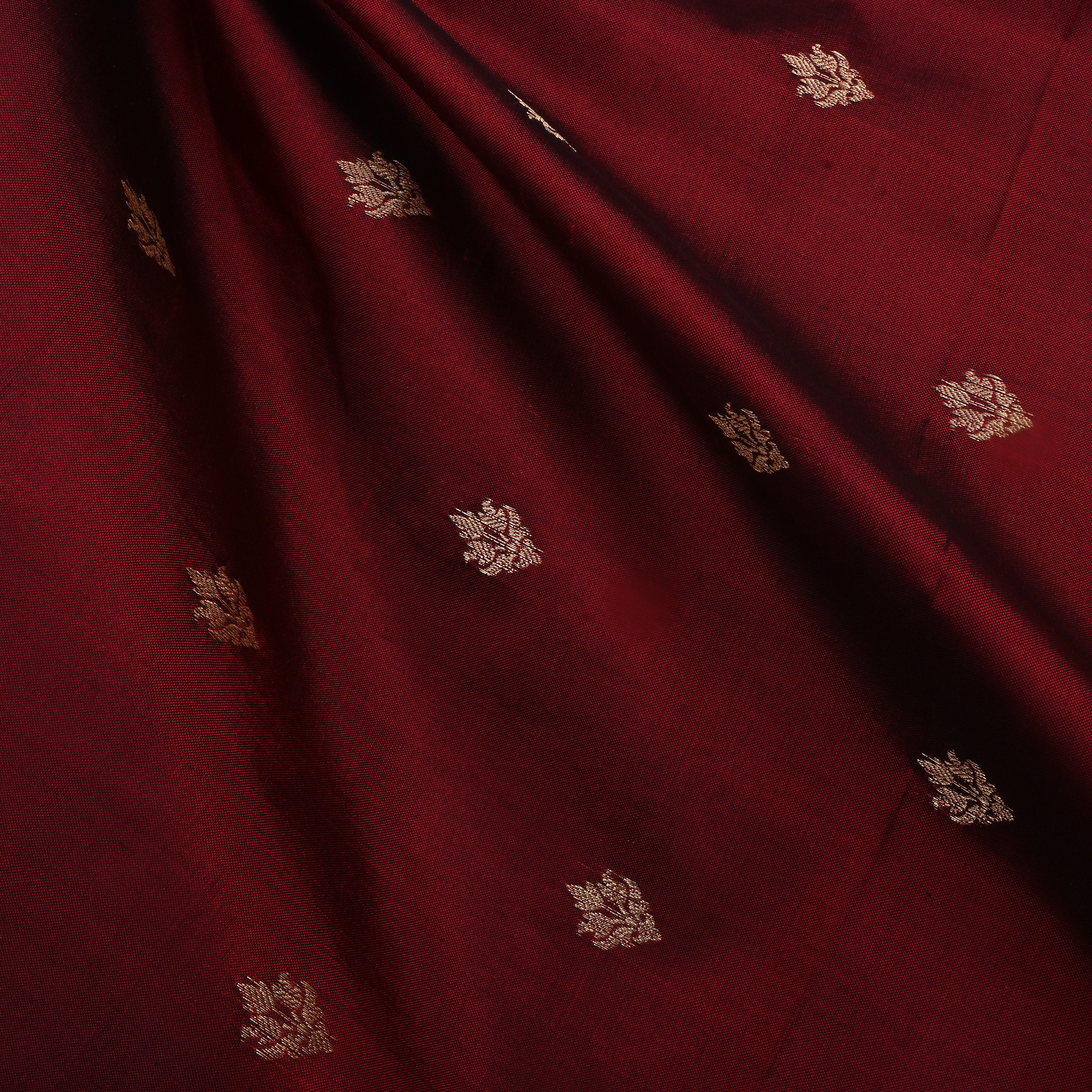 Maroon Jamawar Silk Fabric With Butti'S