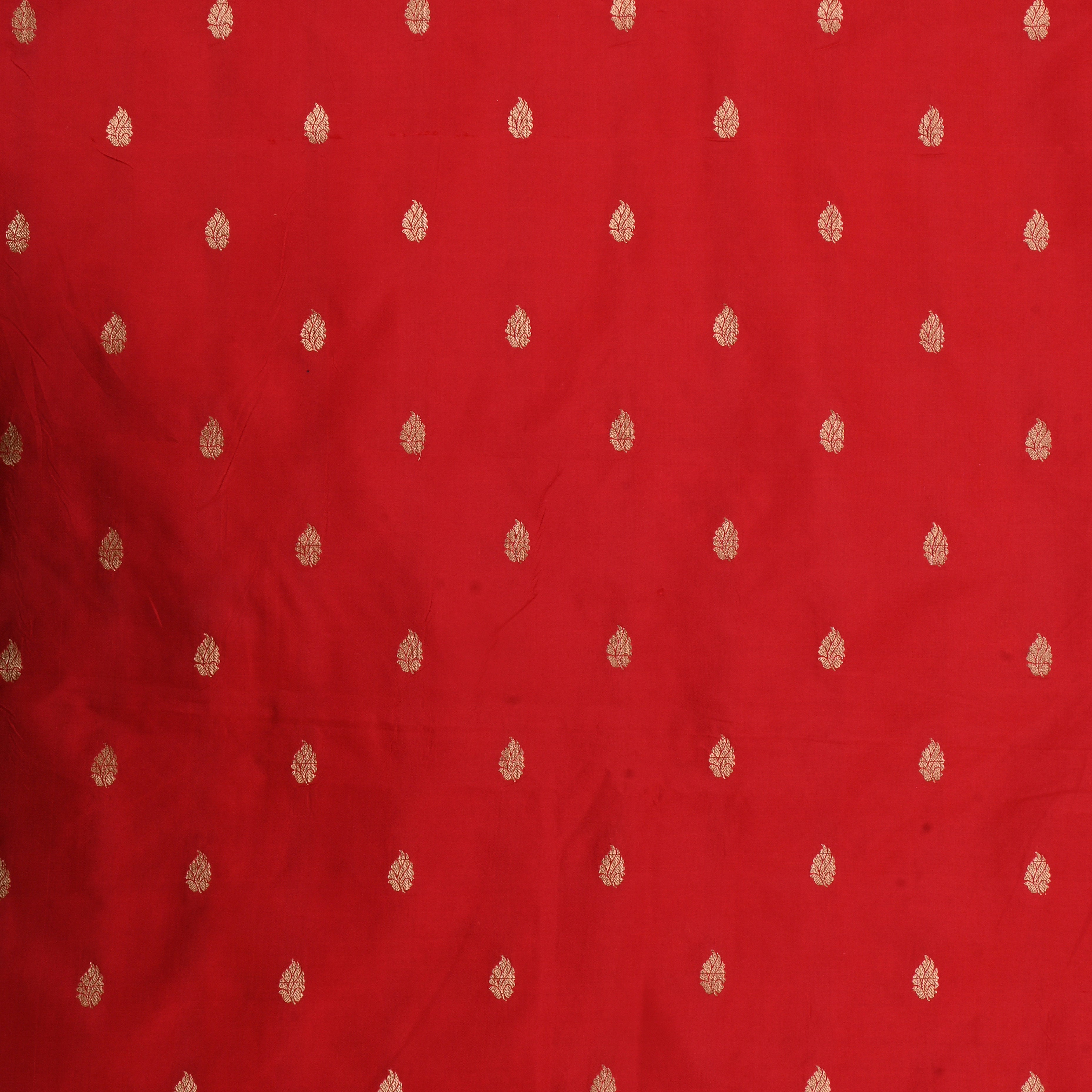 Chilli Pepper Red Jamawar Silk Fabric With Butti'S