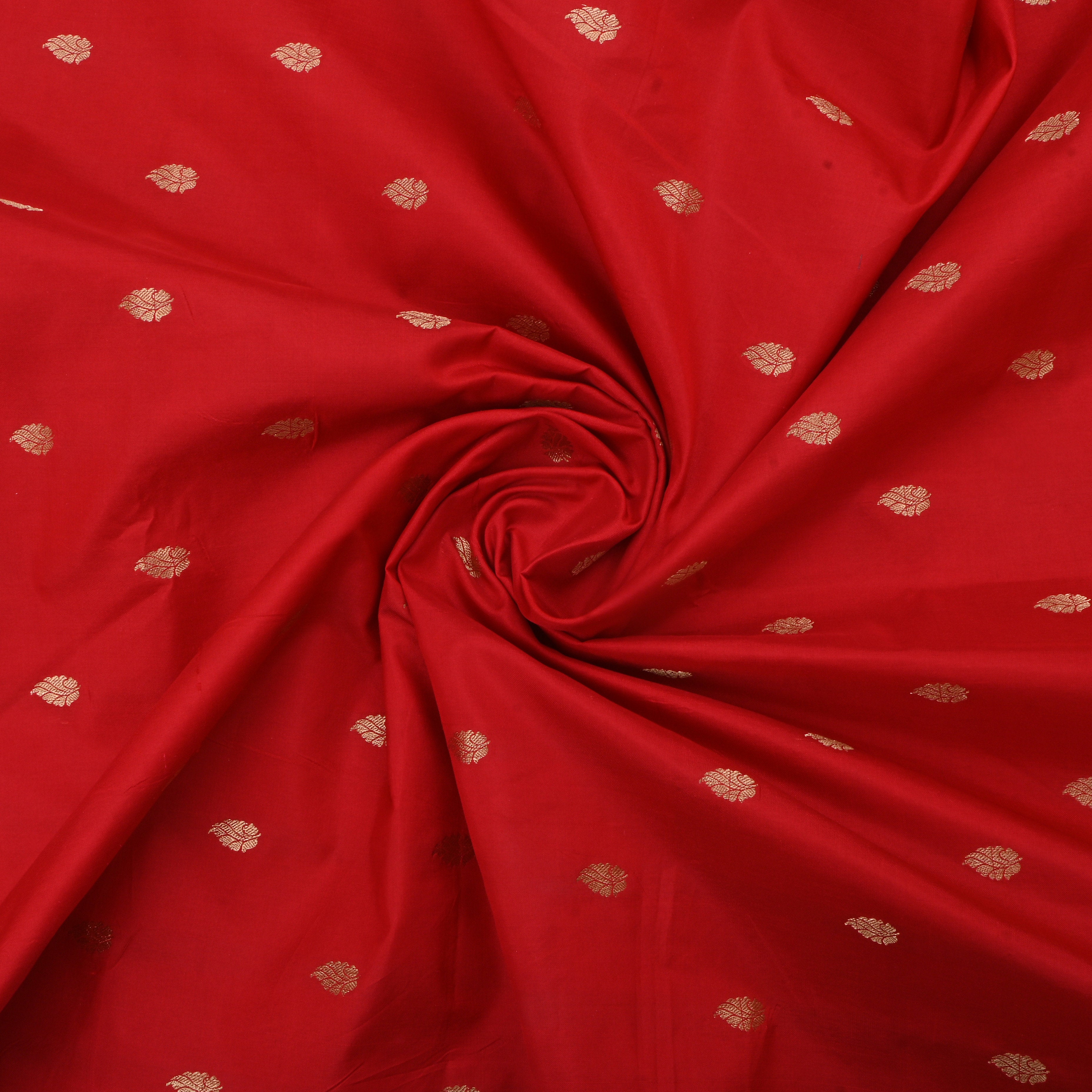 Chilli Pepper Red Jamawar Silk Fabric With Butti'S