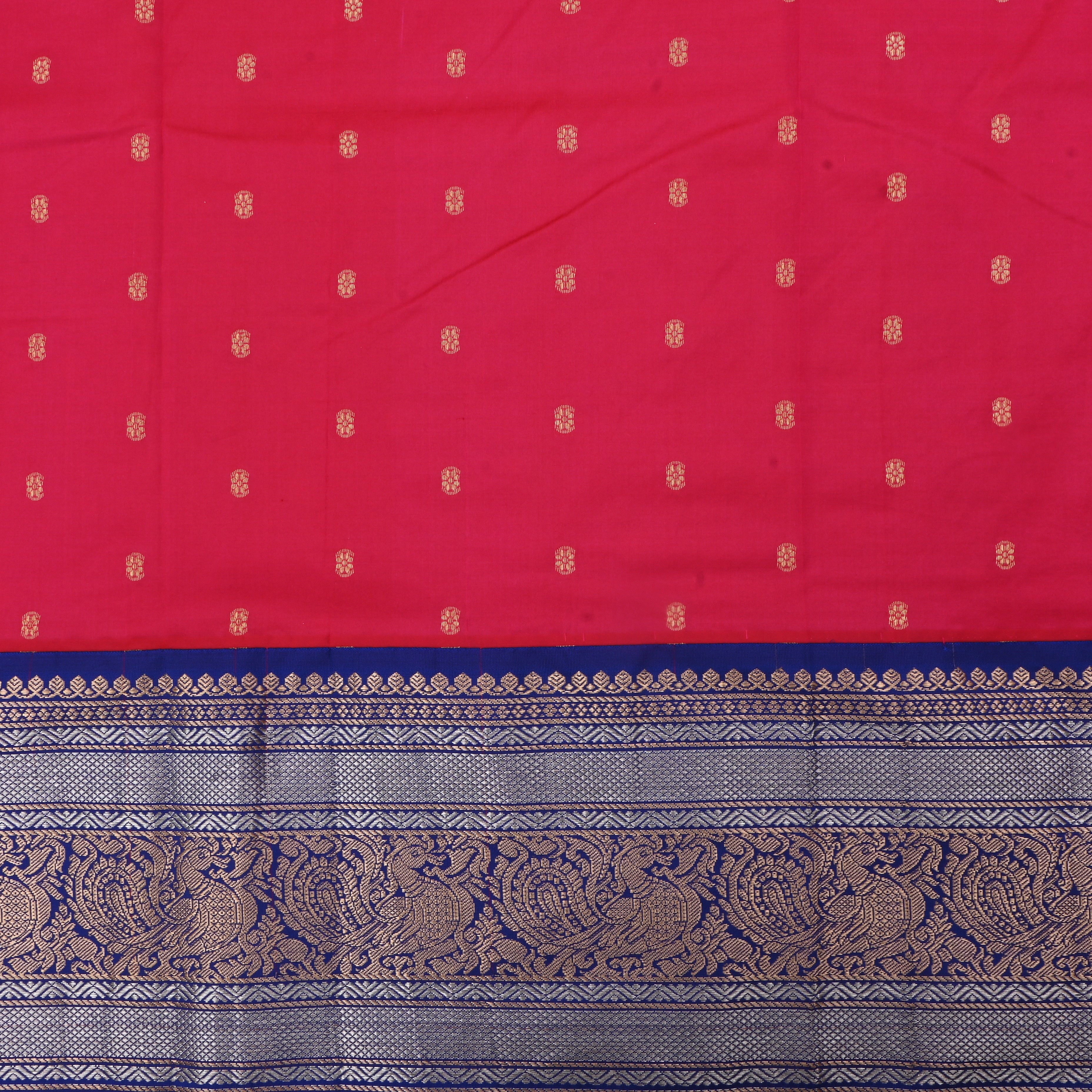 Bright Maroon Jamawar Silk Fabric With Butti'S