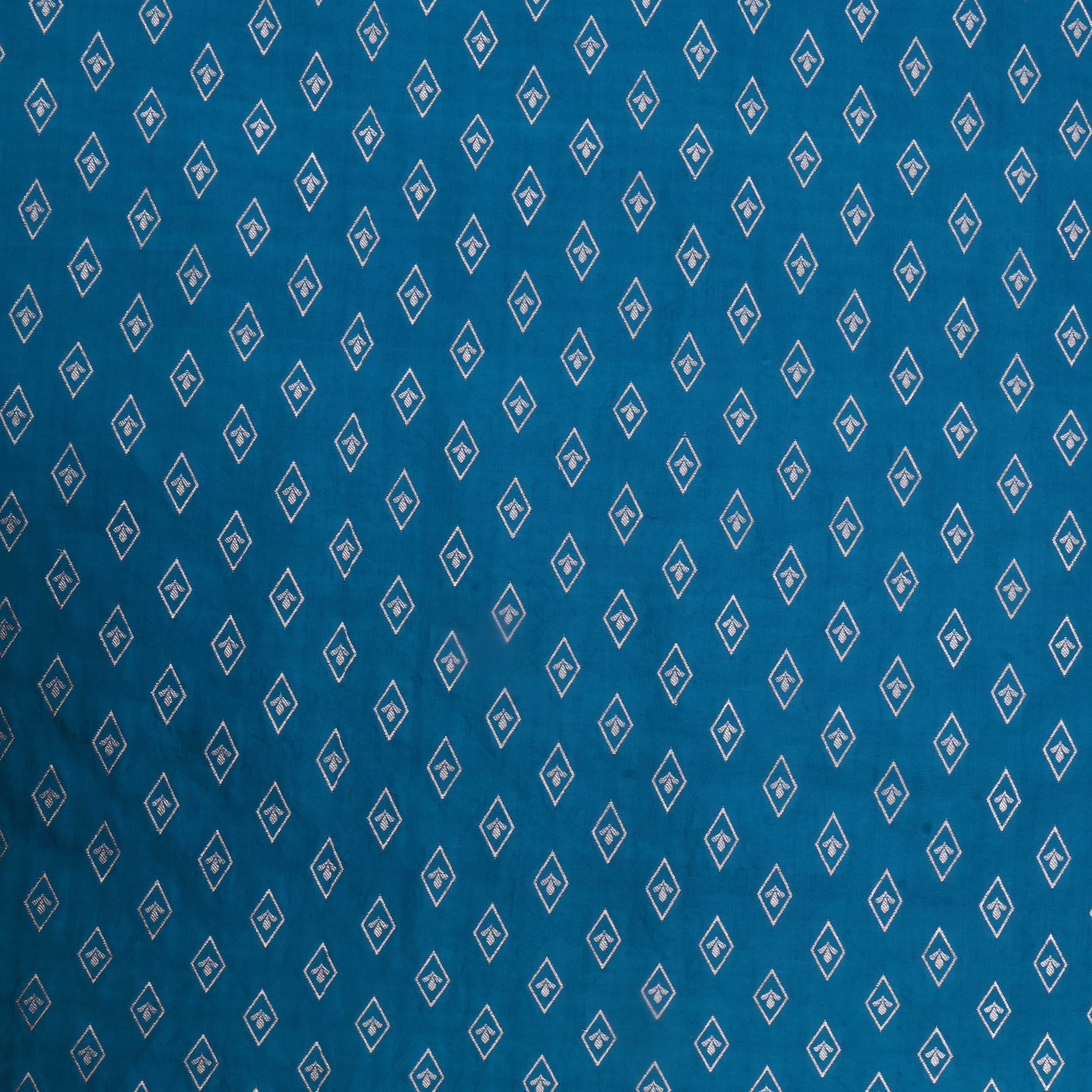 Venice Blue Jamawar Silk Fabric With Diamond Motifs