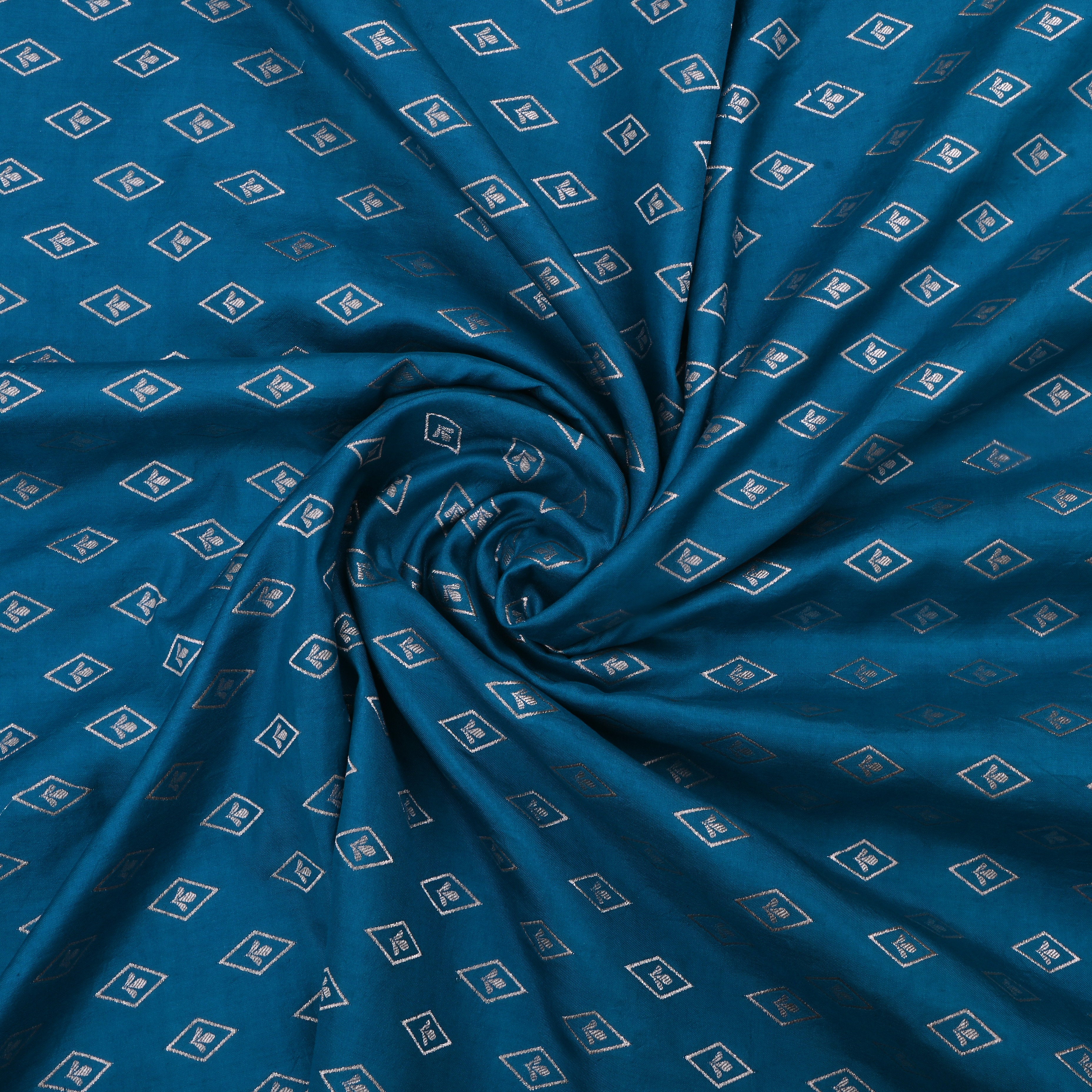 Venice Blue Jamawar Silk Fabric With Diamond Motifs